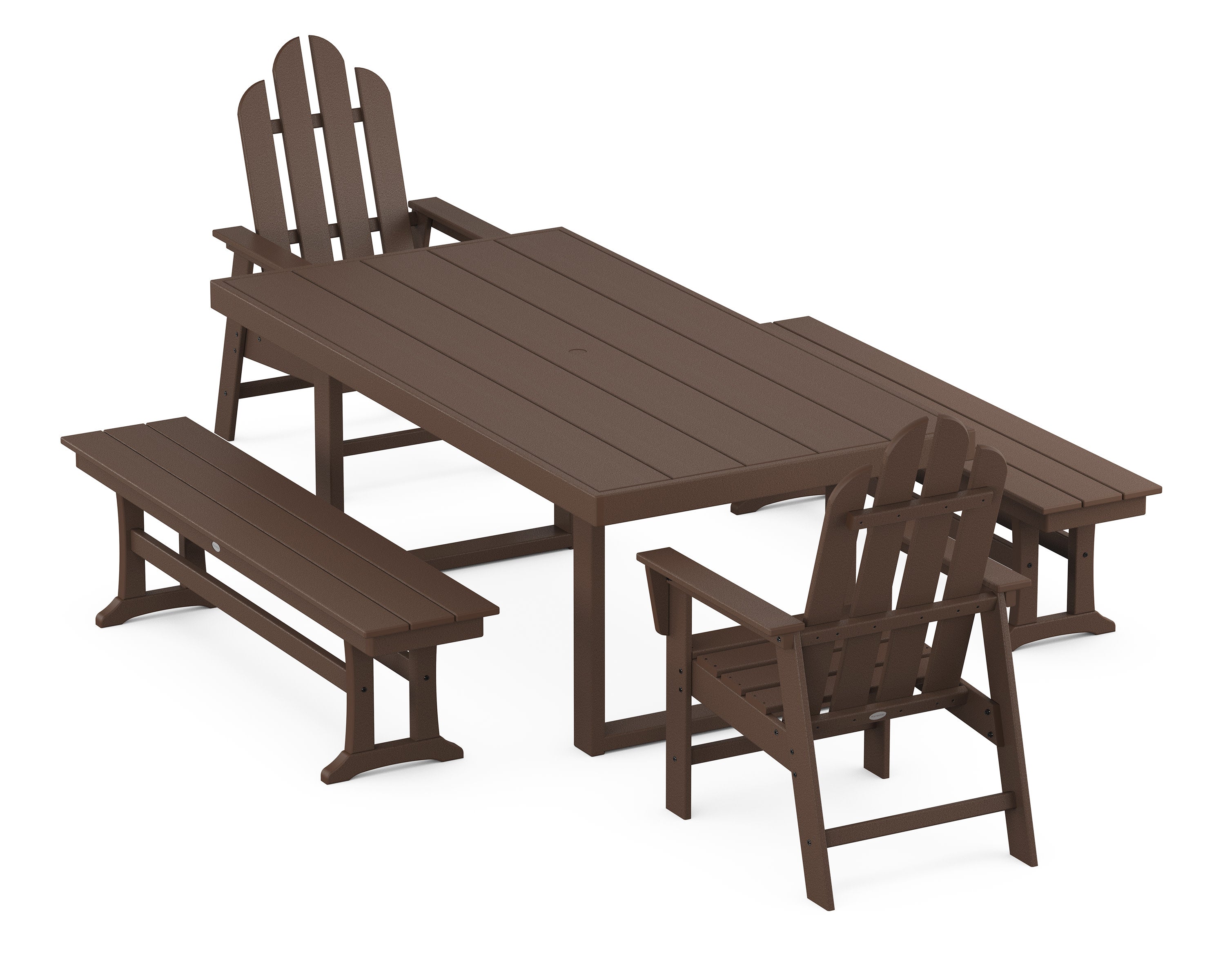 Long Island 5-Piece Dining Set with Benches in Mahogany