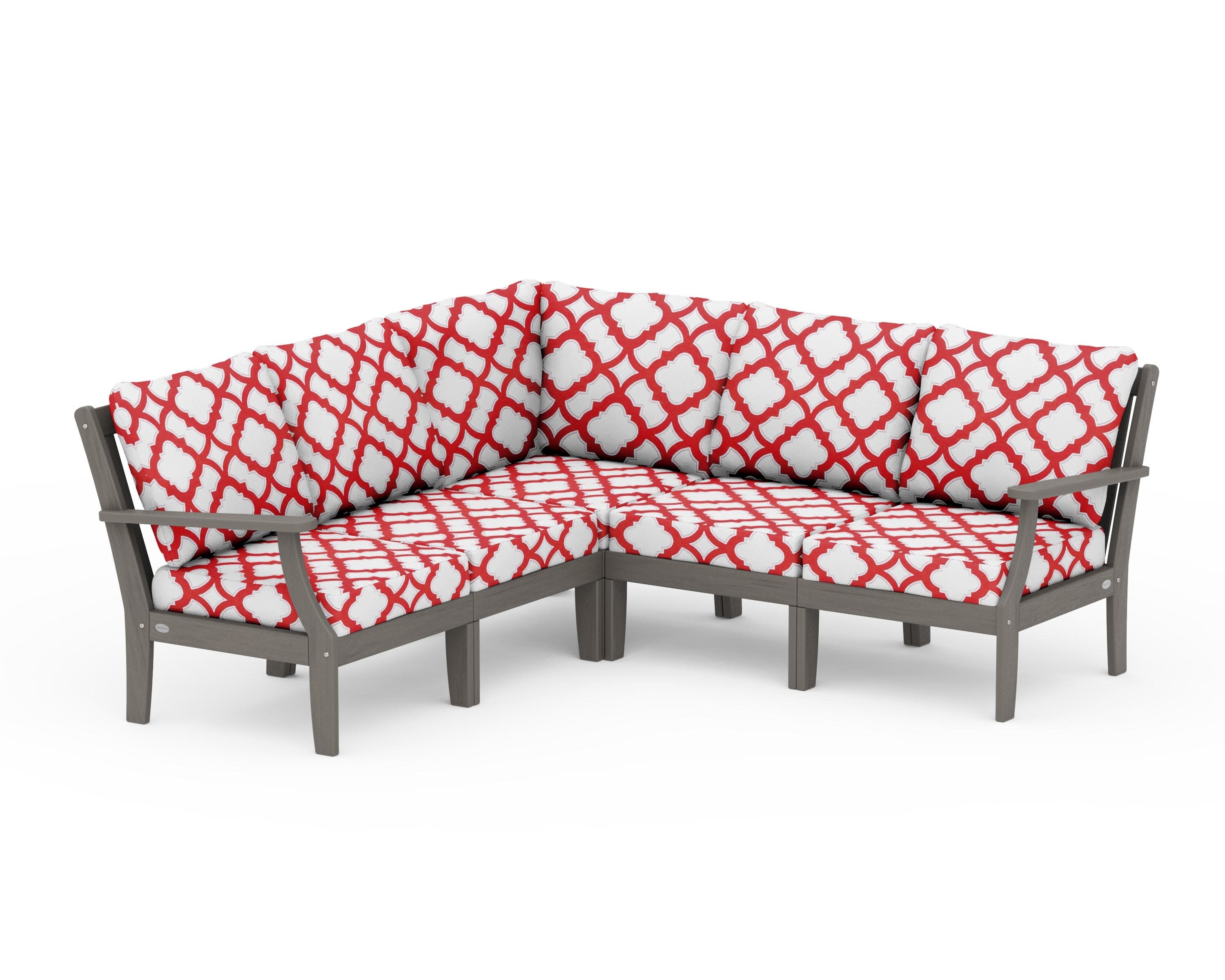 Braxton Modular 5-Piece Deep Seating Set in Driftwood / Trellis Crimson