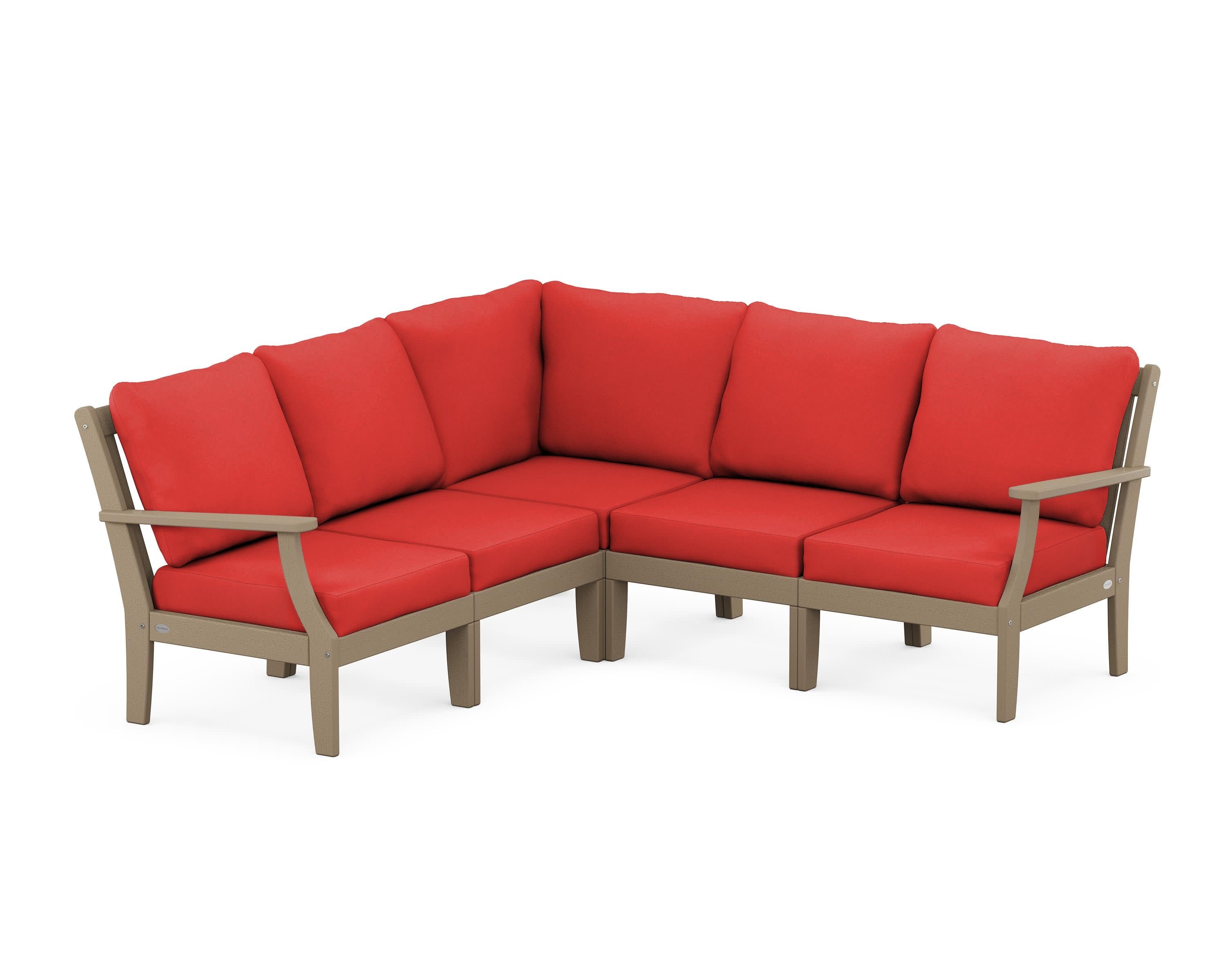 Braxton Modular 5-Piece Deep Seating Set in Vintage Sahara / Crimson Linen