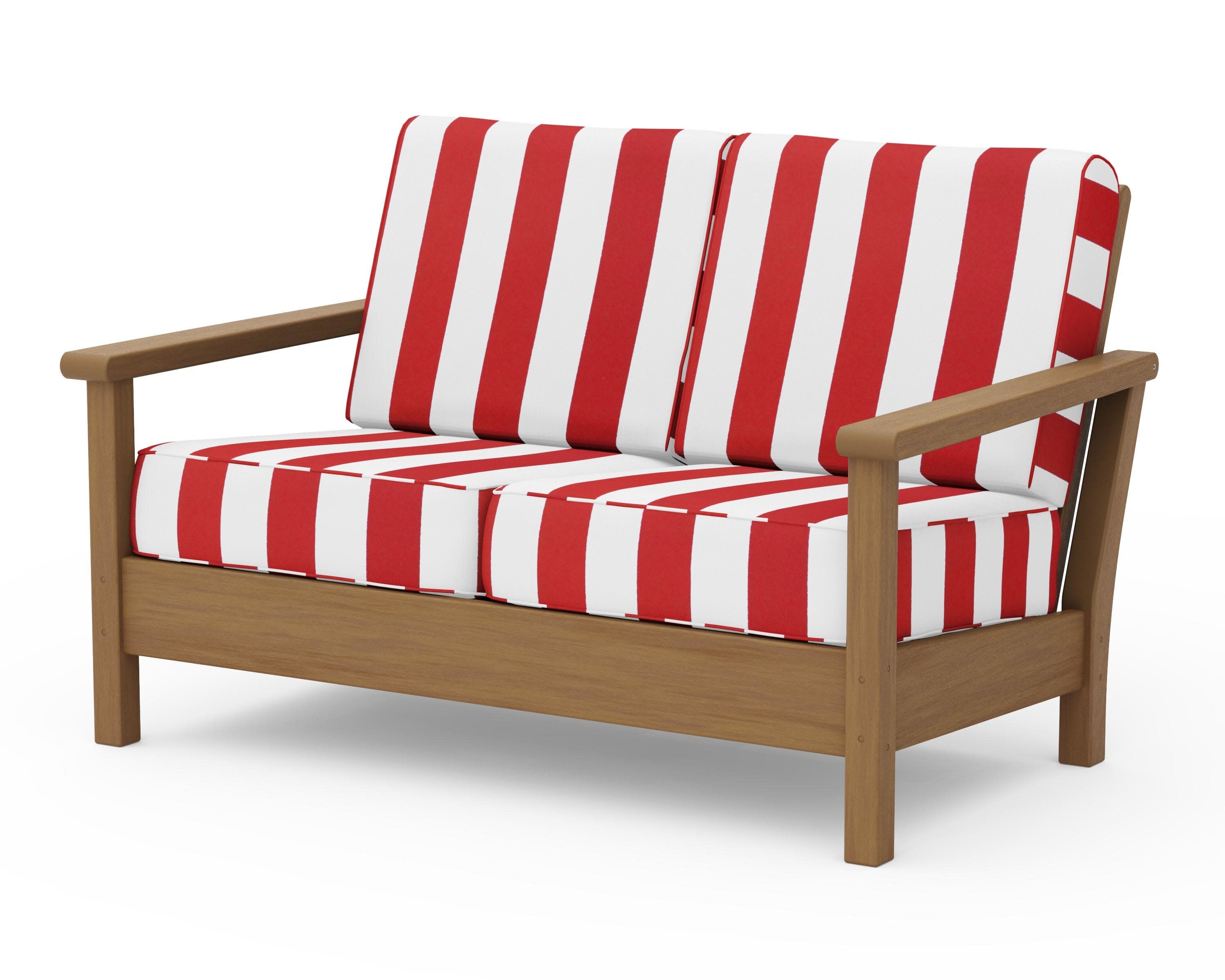 Harbour Deep Seating Loveseat in Natural / Cabana Stripe Crimson