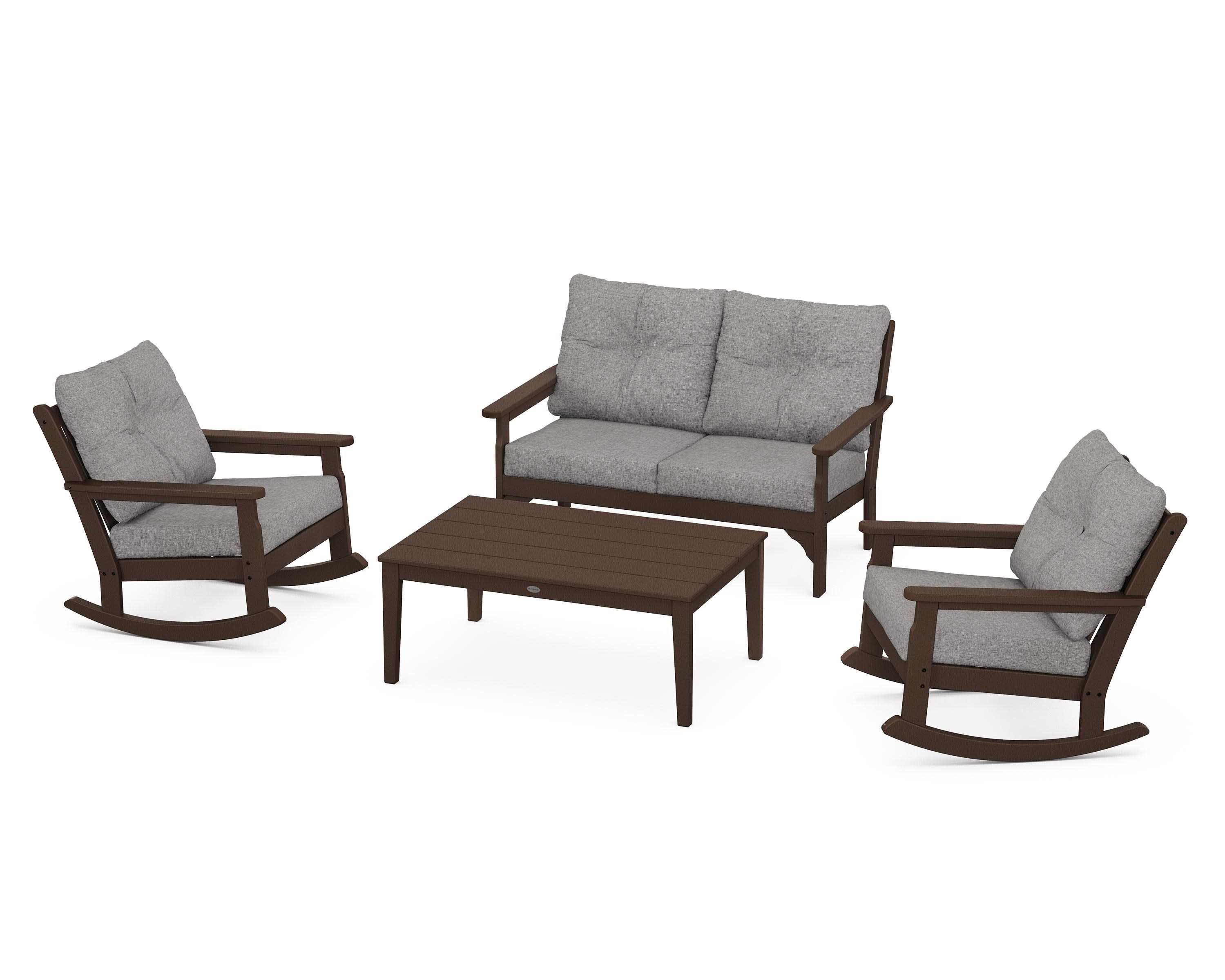 Vineyard 4-Piece Deep Seating Rocking Chair Set in Mahogany / Grey Mist