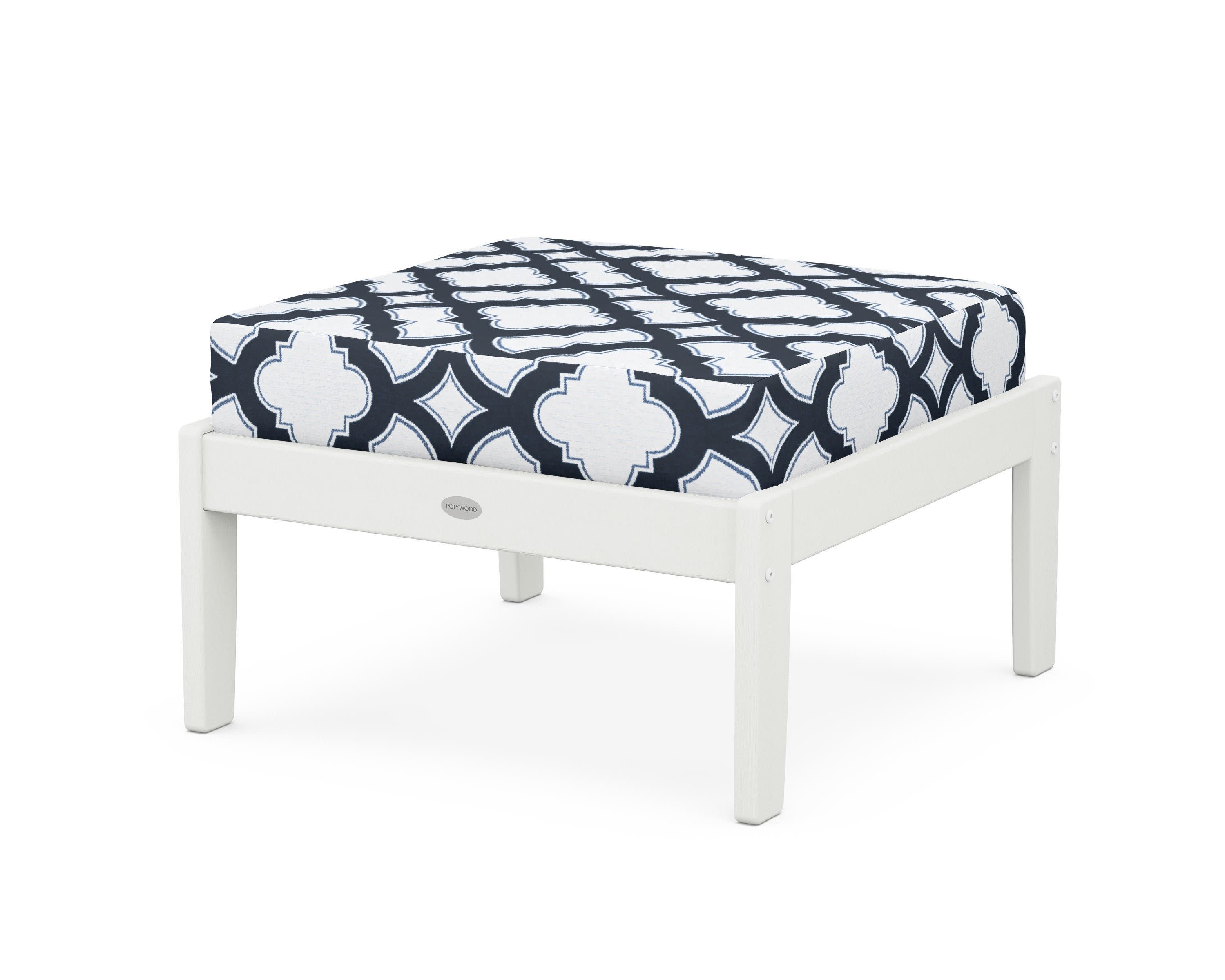 Braxton Deep Seating Ottoman in Vintage White / Trellis Marine Indigo