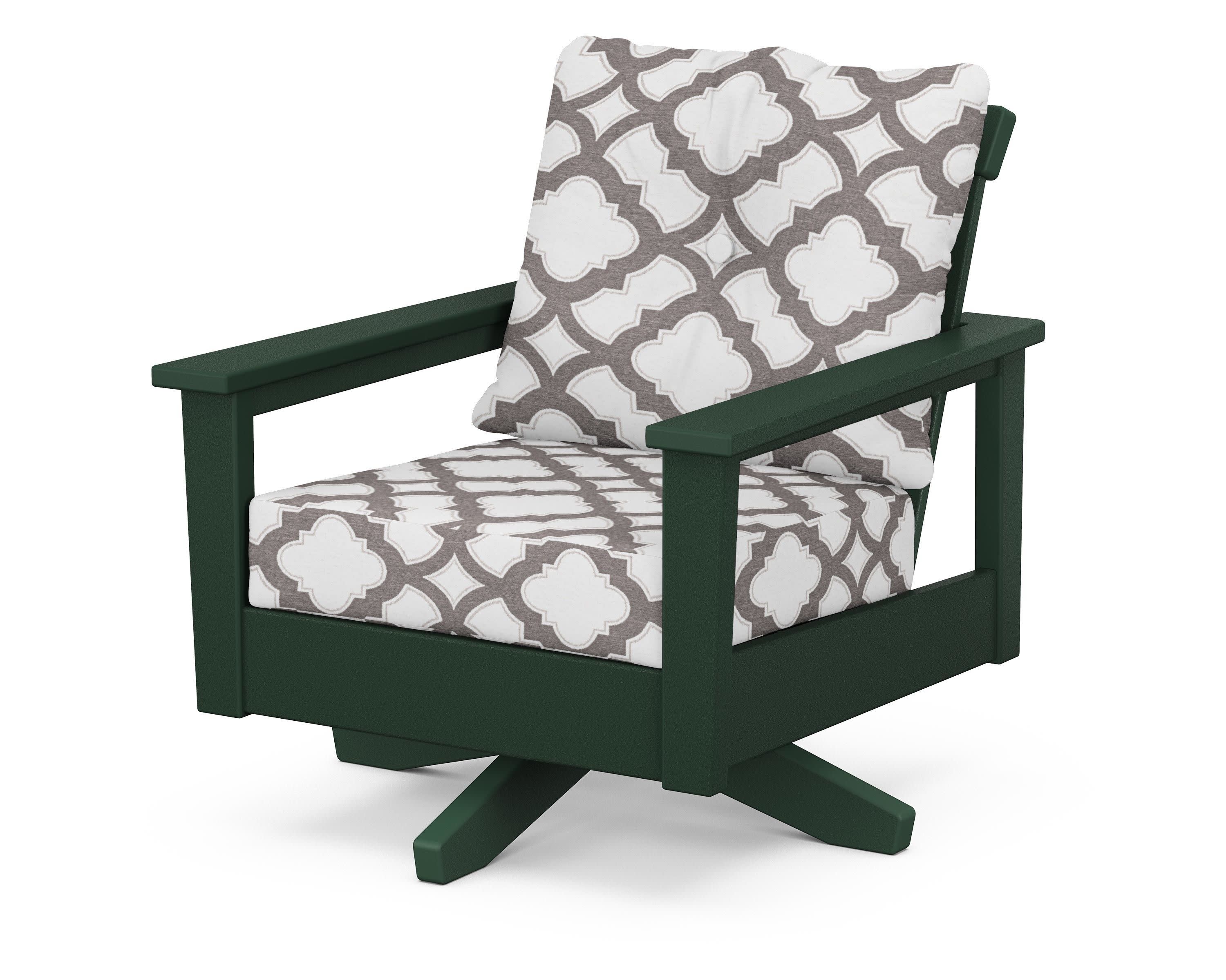 Prescott Deep Seating Swivel Chair in Green / Trellis Grey Mist