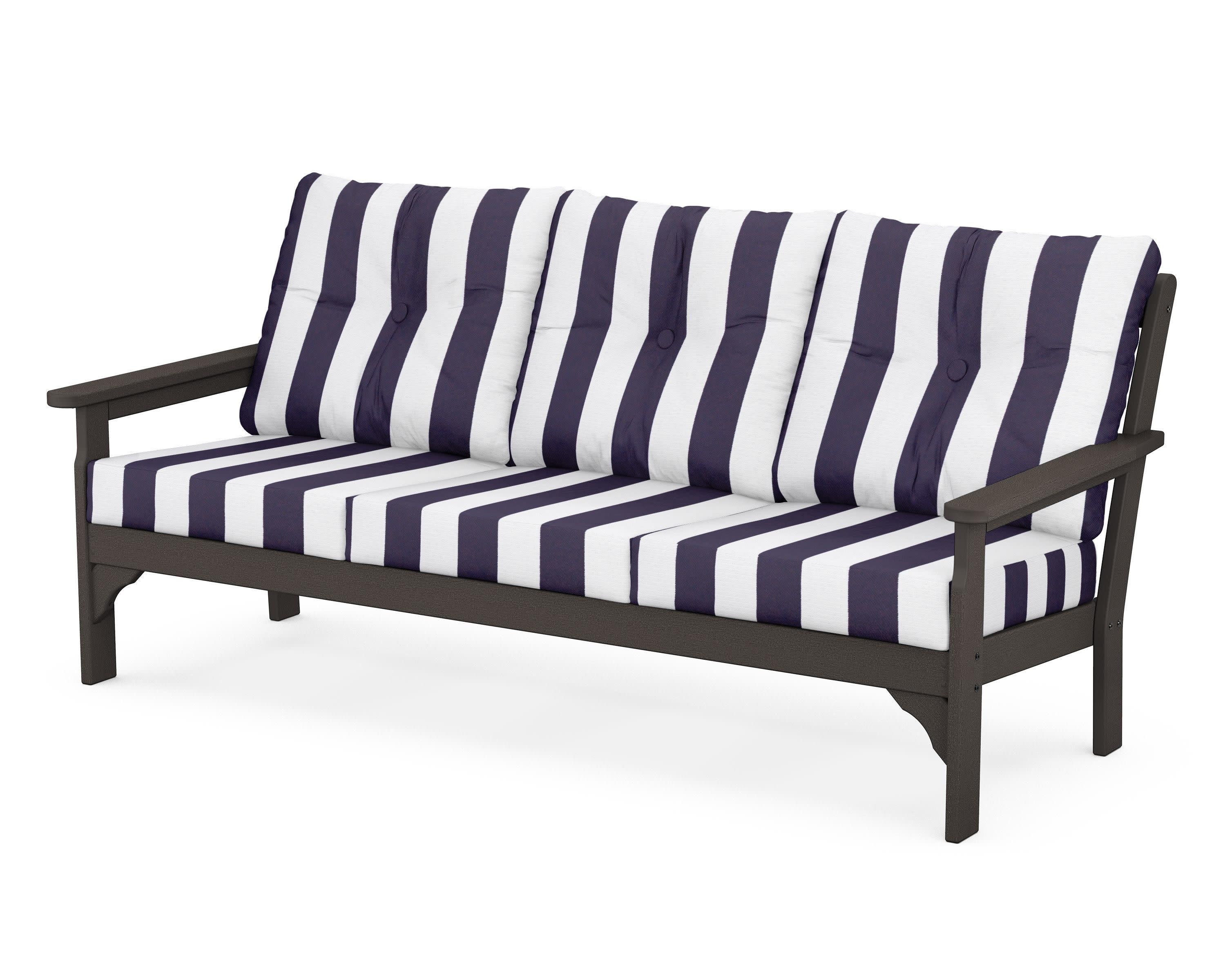 Vineyard Deep Seating Sofa in Vintage Coffee / Cabana Stripe Navy