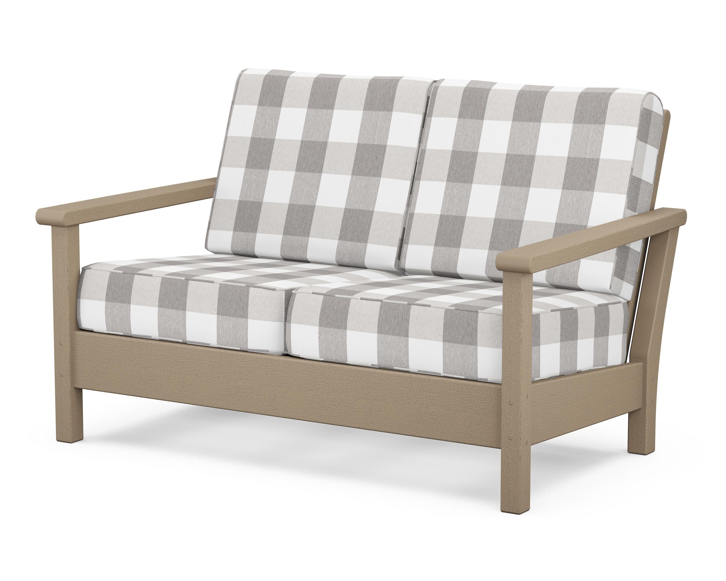 Harbour Deep Seating Loveseat in Vintage Sahara / Buffalo Plaid Grey Mist