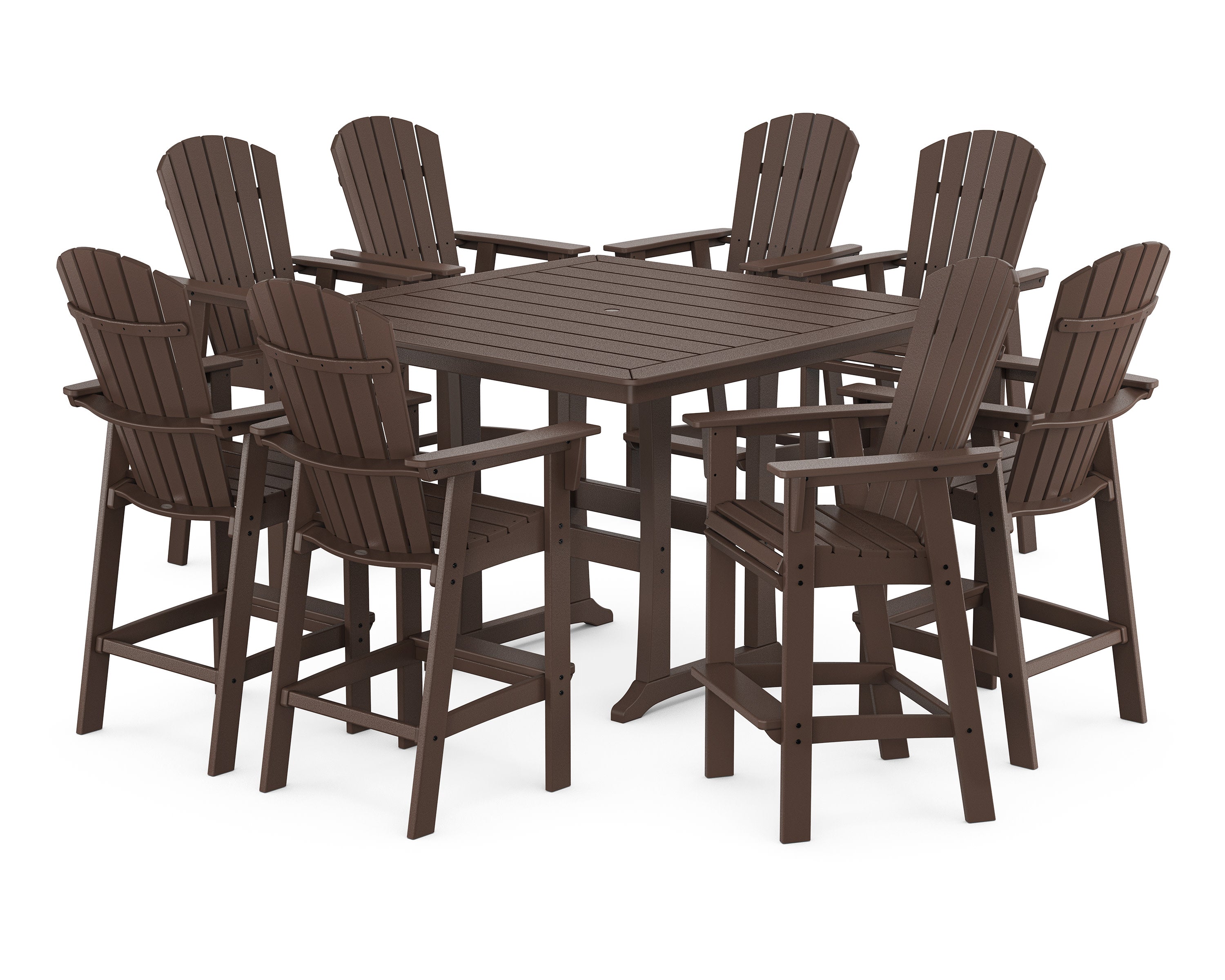 Nautical Curveback Adirondack 9-Piece Trestle Bar Set in Mahogany