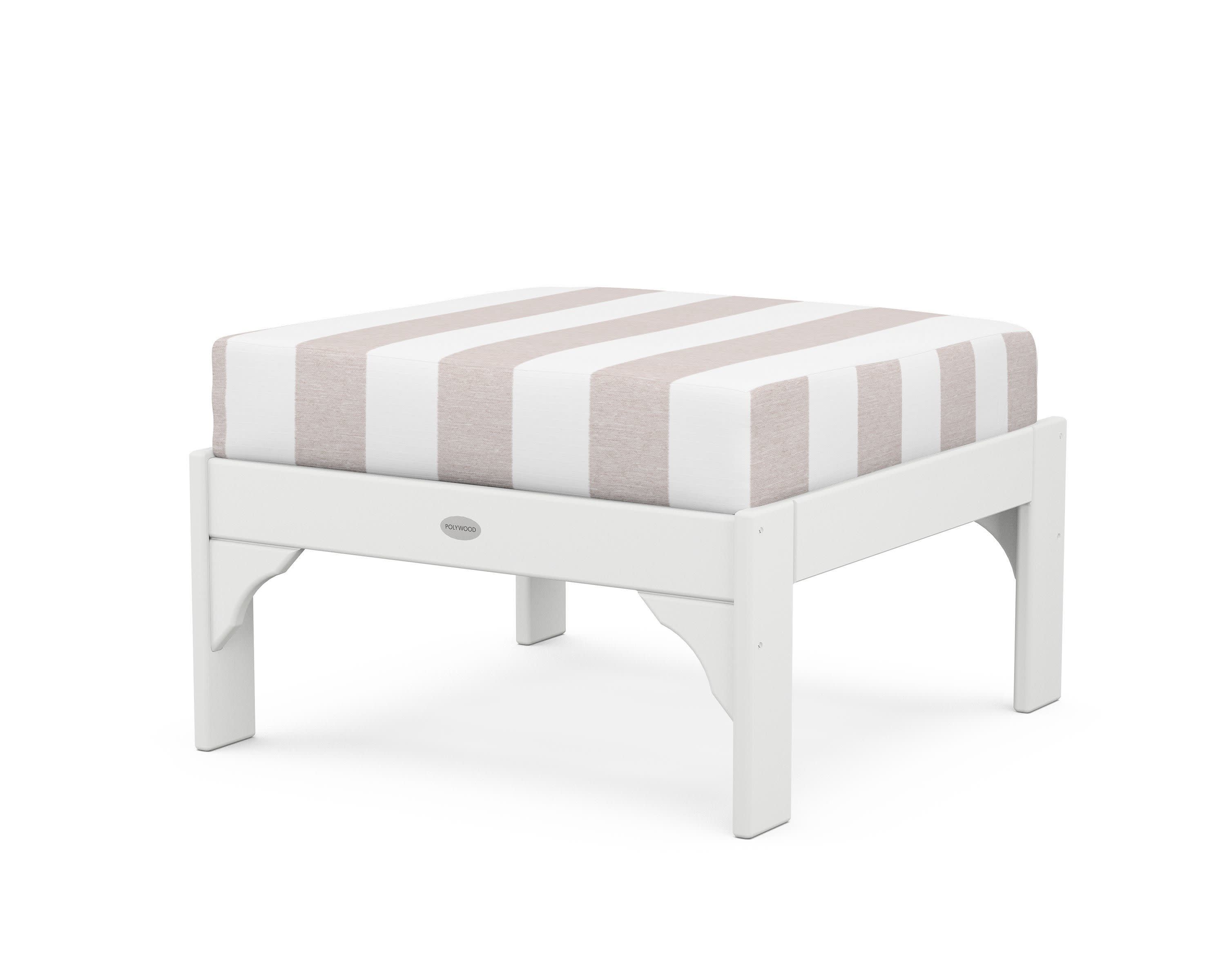 Vineyard Deep Seating Ottoman in White / Cabana Stripe Dune Burlap