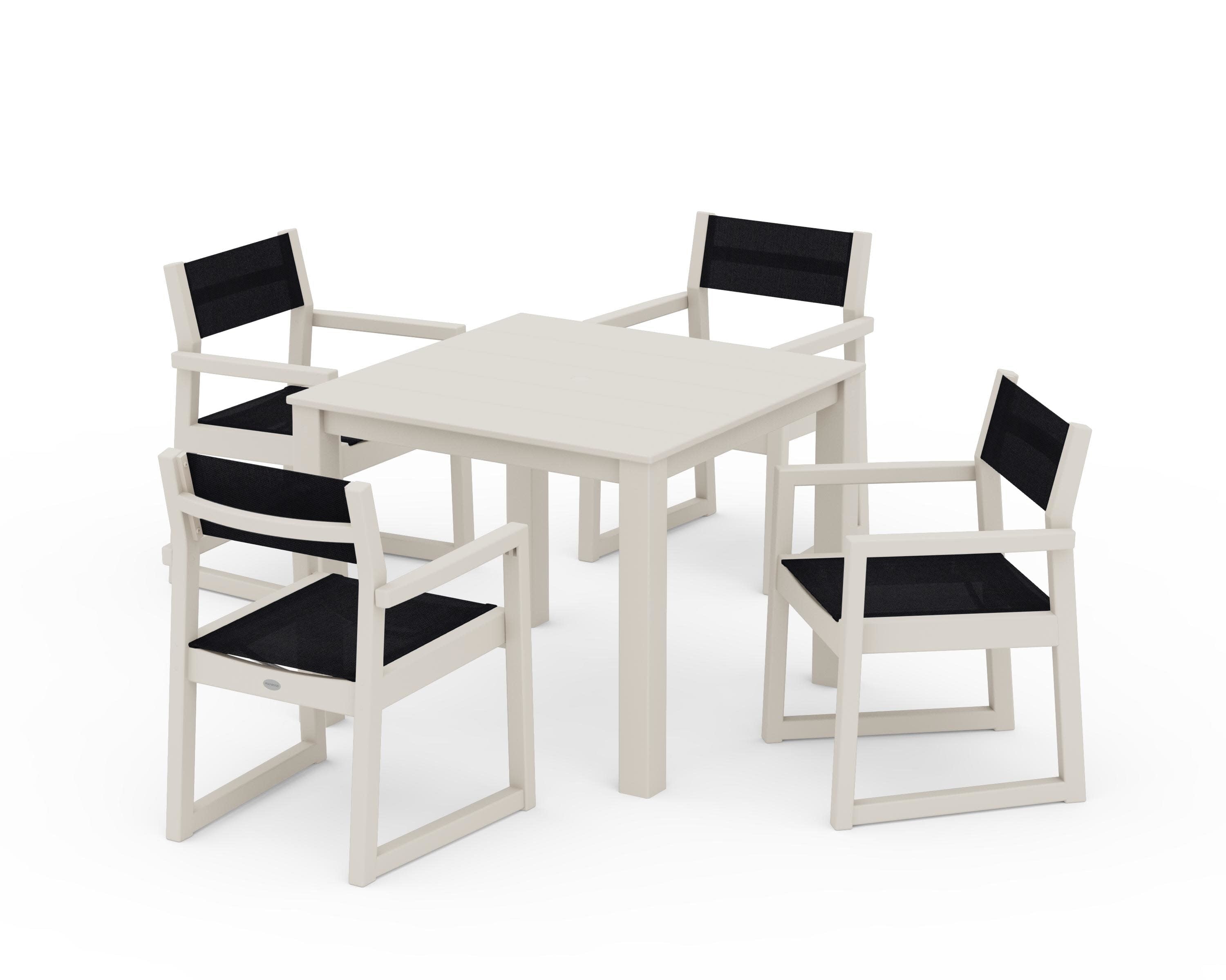 EDGE Sling Arm Chair 5-Piece Parsons Dining Set in Sand / Black Sling