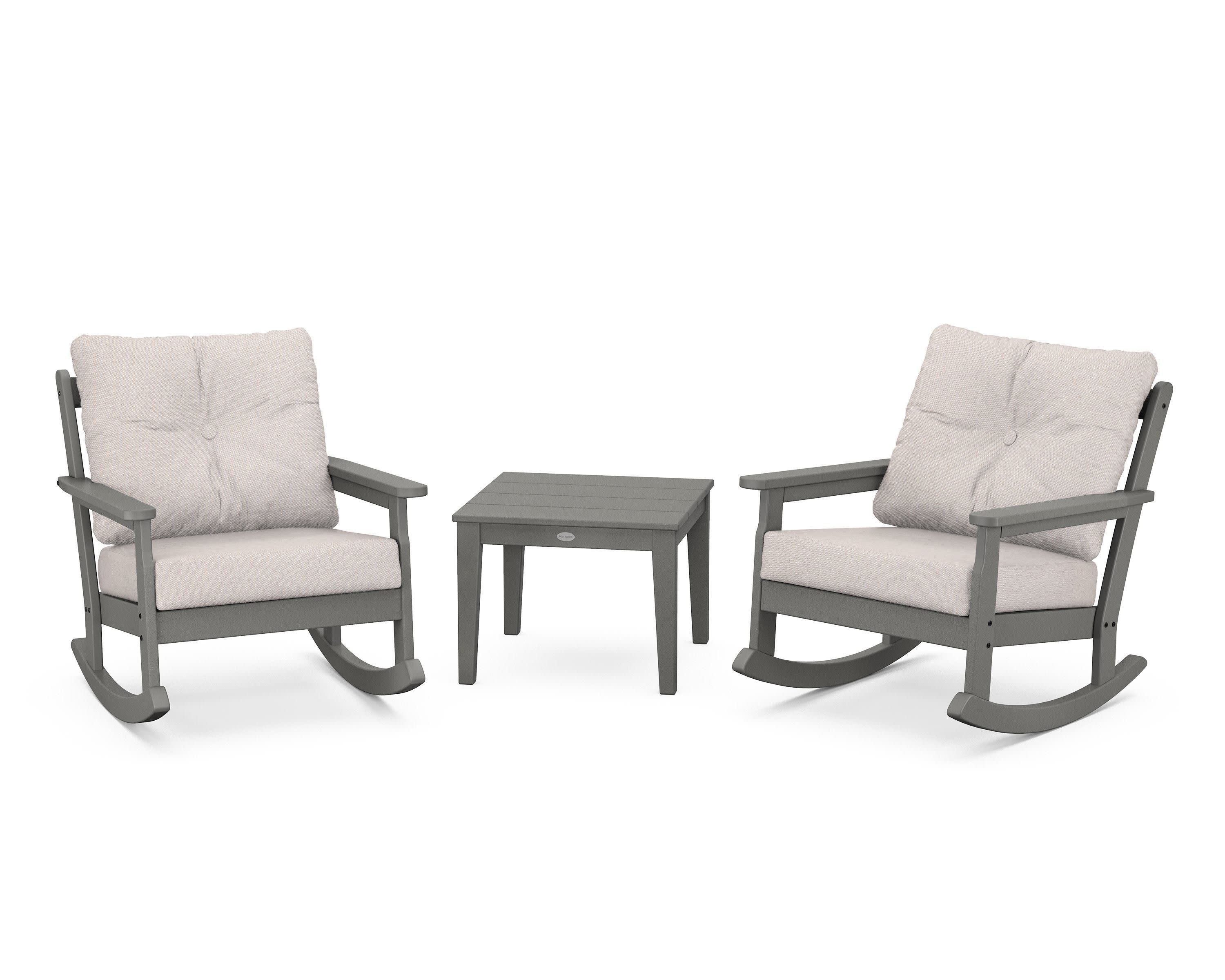 Vineyard 3-Piece Deep Seating Rocker Set in Slate Grey / Dune Burlap