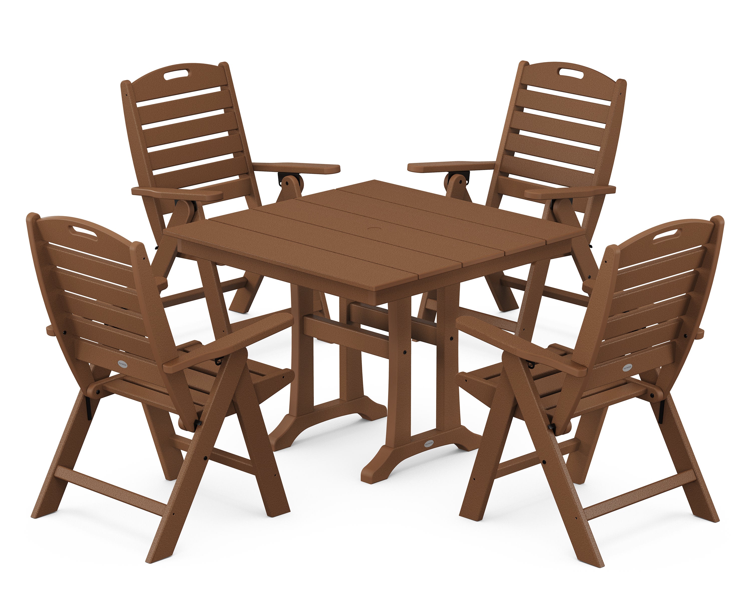 Nautical Folding Highback Chair 5-Piece Farmhouse Trestle Dining Set in Teak