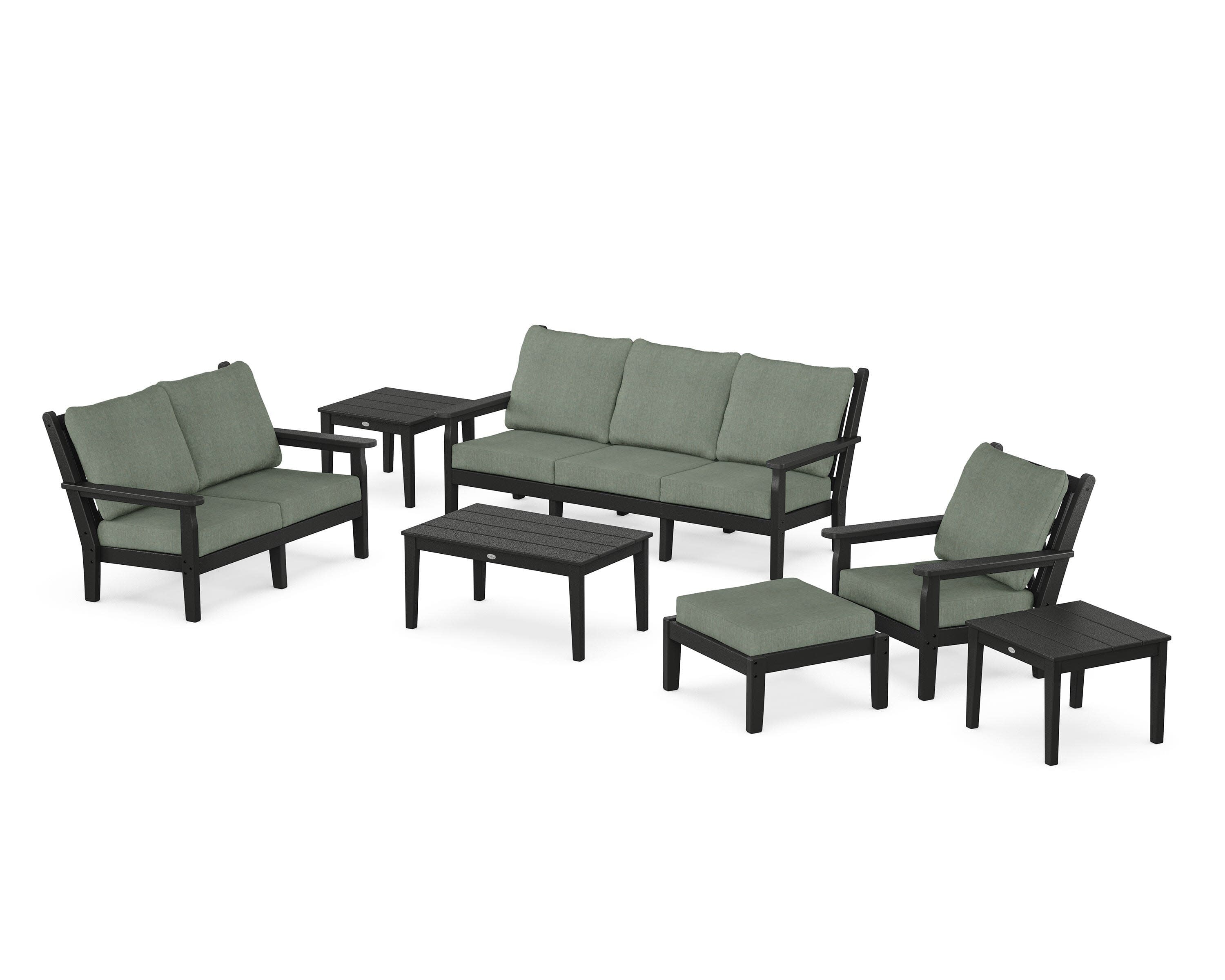 Chippendale 7-Piece Deep Seating Set in Black / Cast Sage
