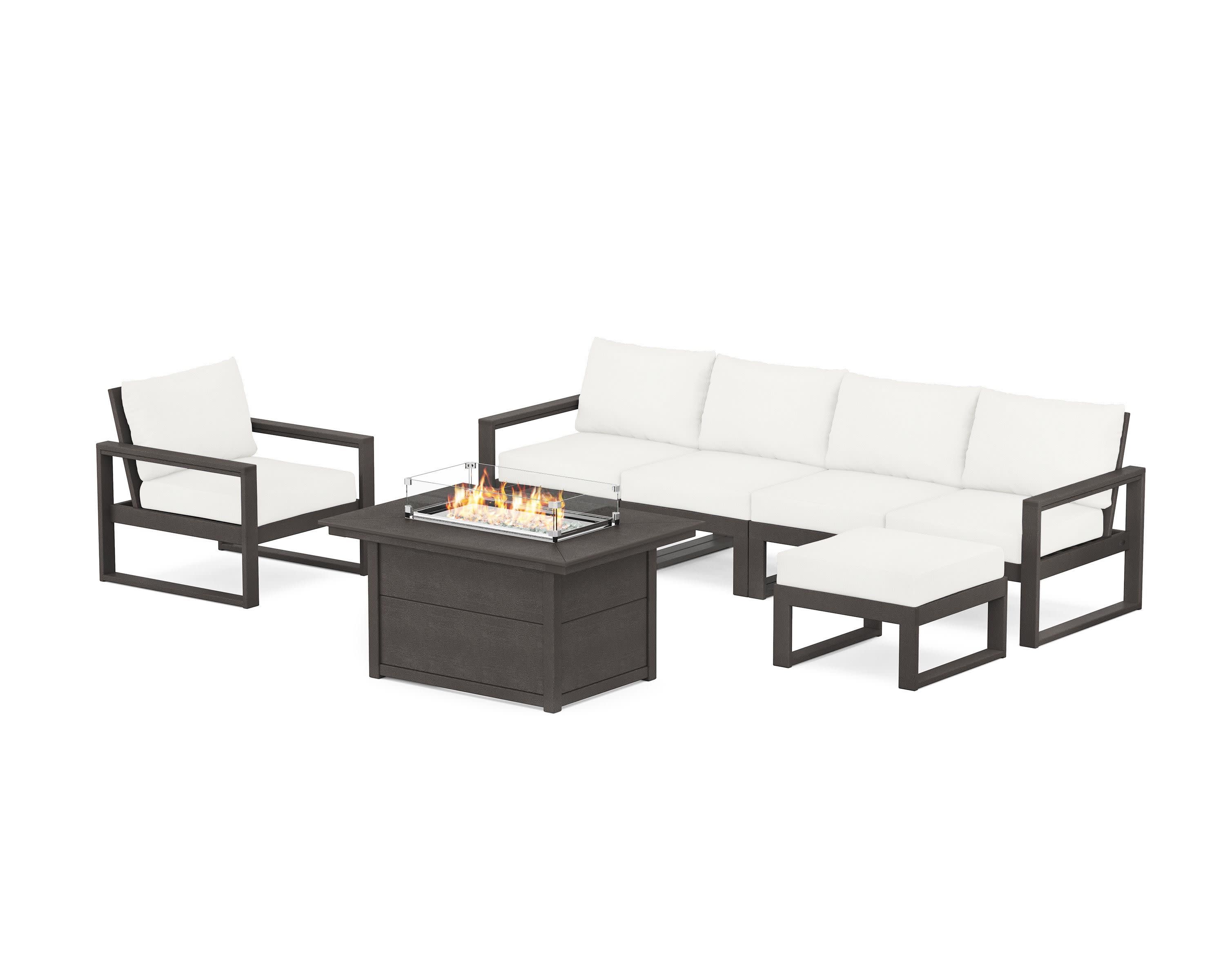 EDGE Sectional Lounge and Fire Pit Set in Vintage Coffee / Natural Linen