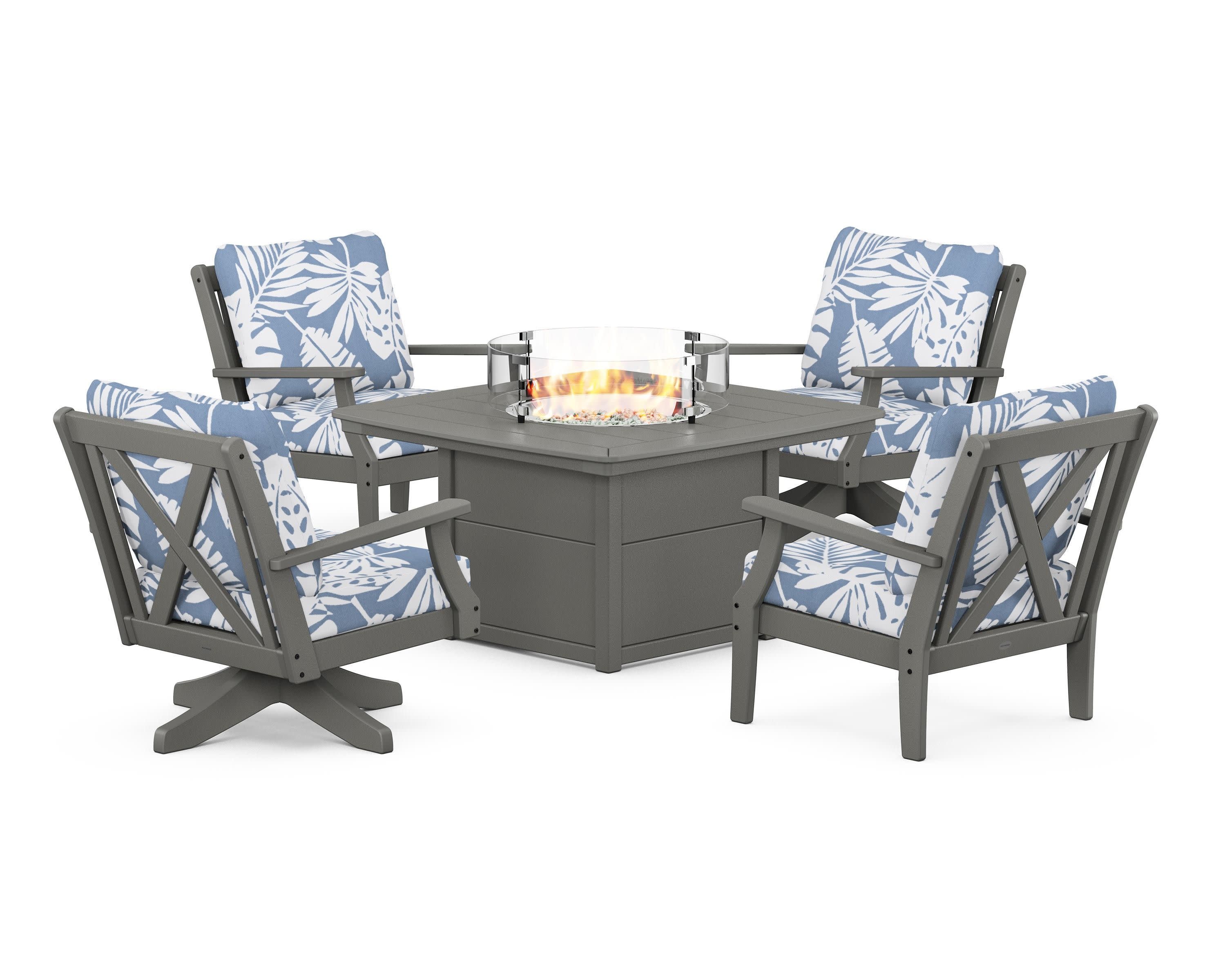 Braxton 5-Piece Deep Seating Set with Fire Table in Slate Grey / Leaf Sky Blue