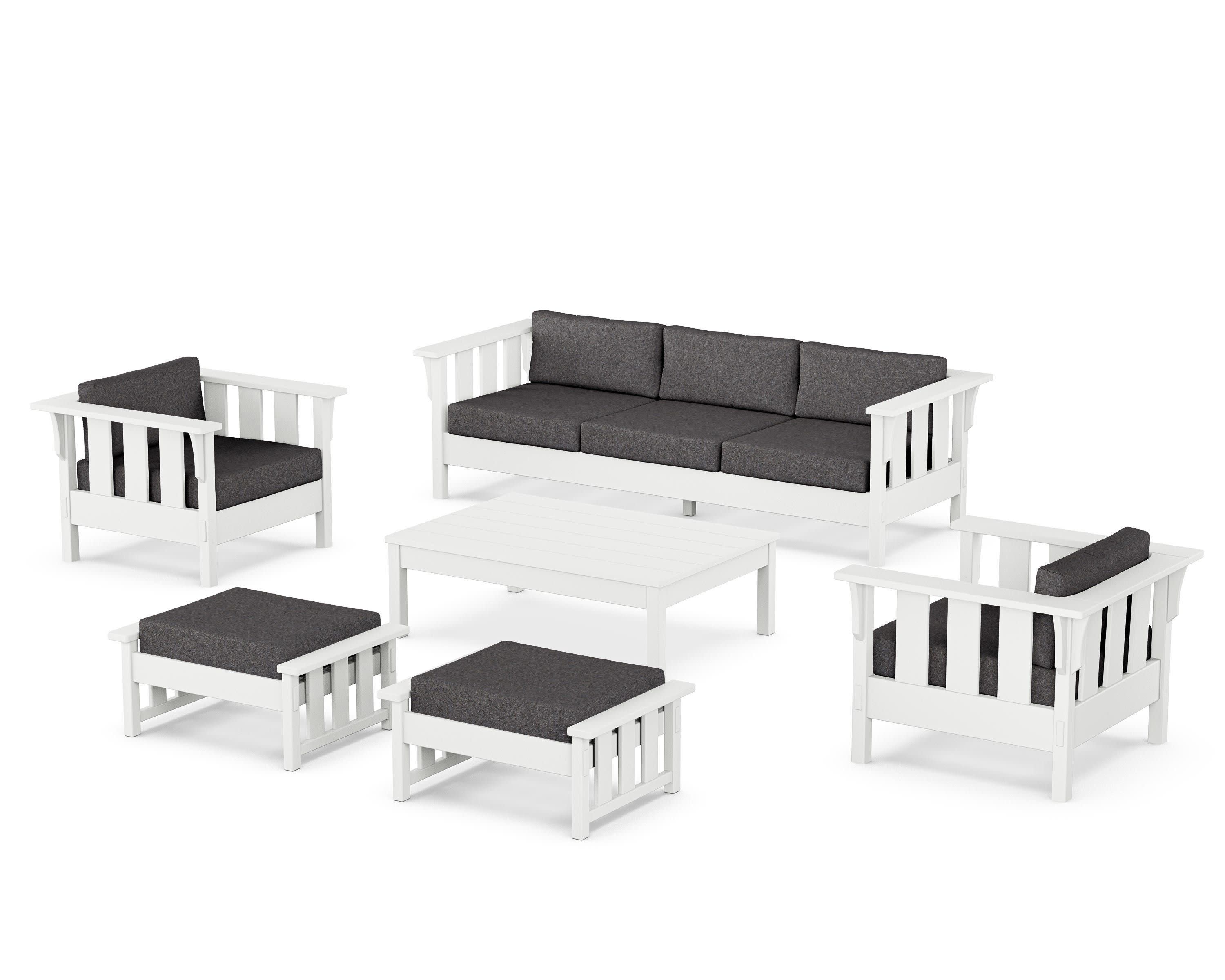 Acadia 6-Piece Lounge Sofa Set in White / Ash Charcoal