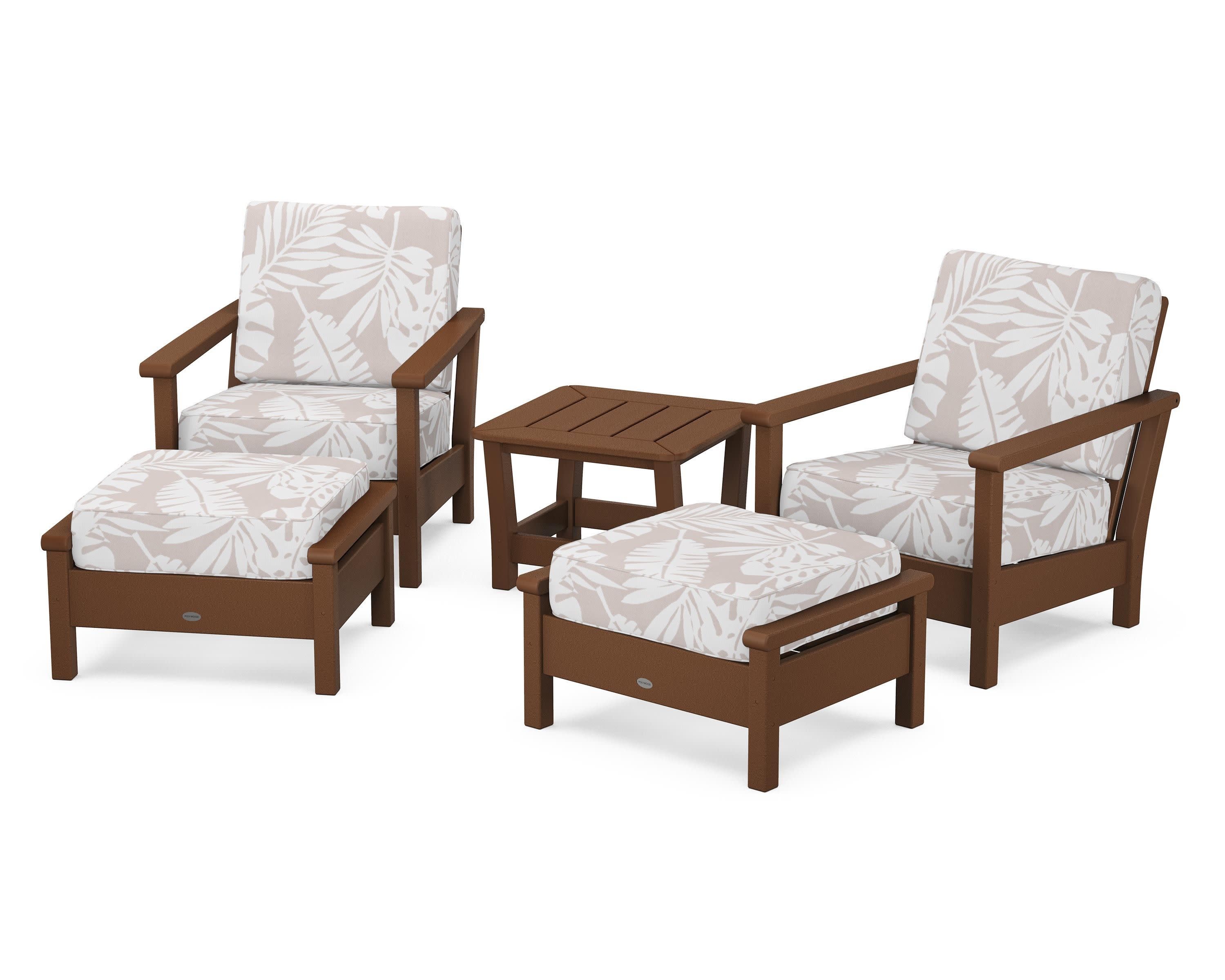 Harbour 5-Piece Deep Seating Chair Set in Teak / Leaf Dune Burlap