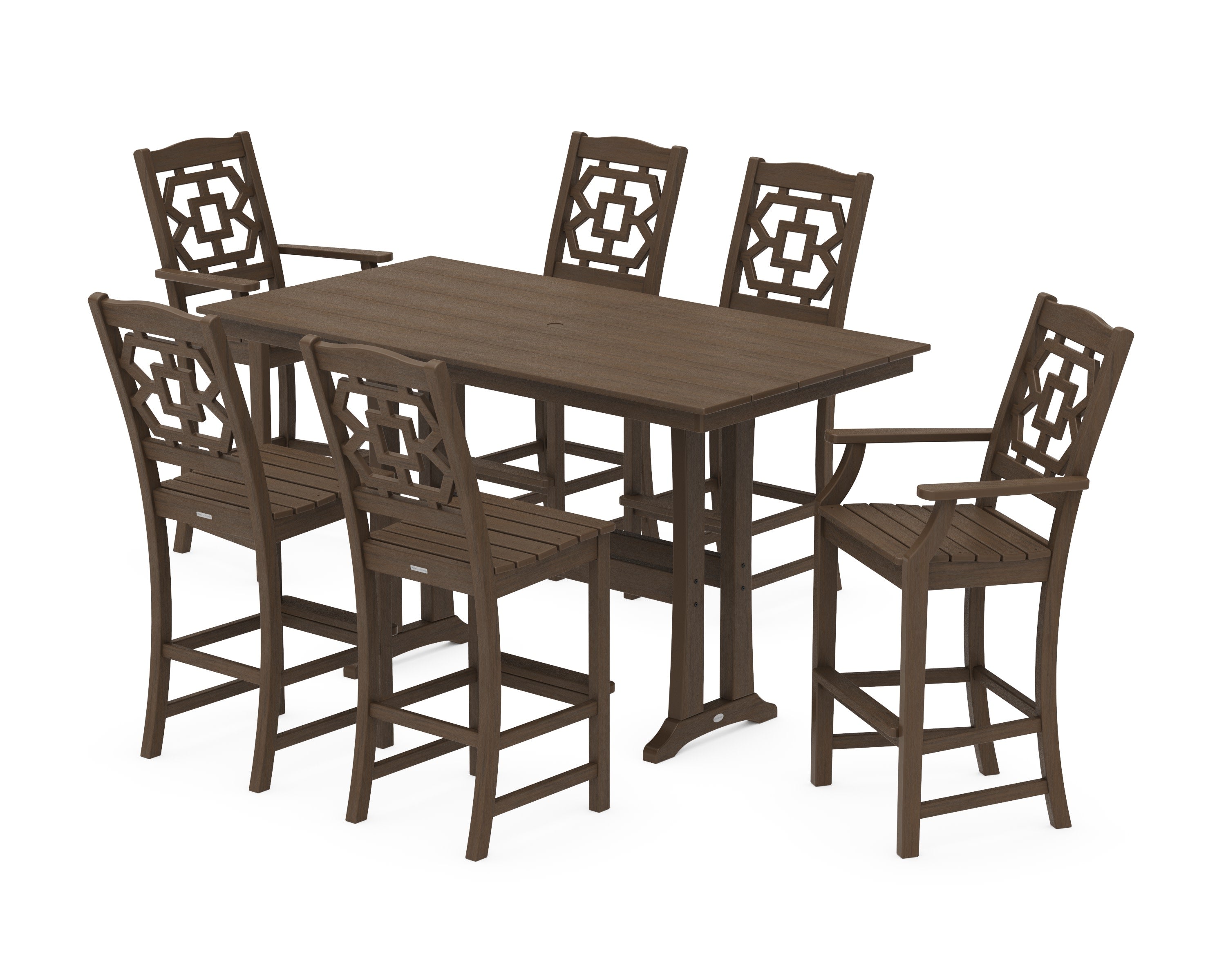 Chinoiserie 7-Piece Farmhouse Bar Set with Trestle Legs in Kona