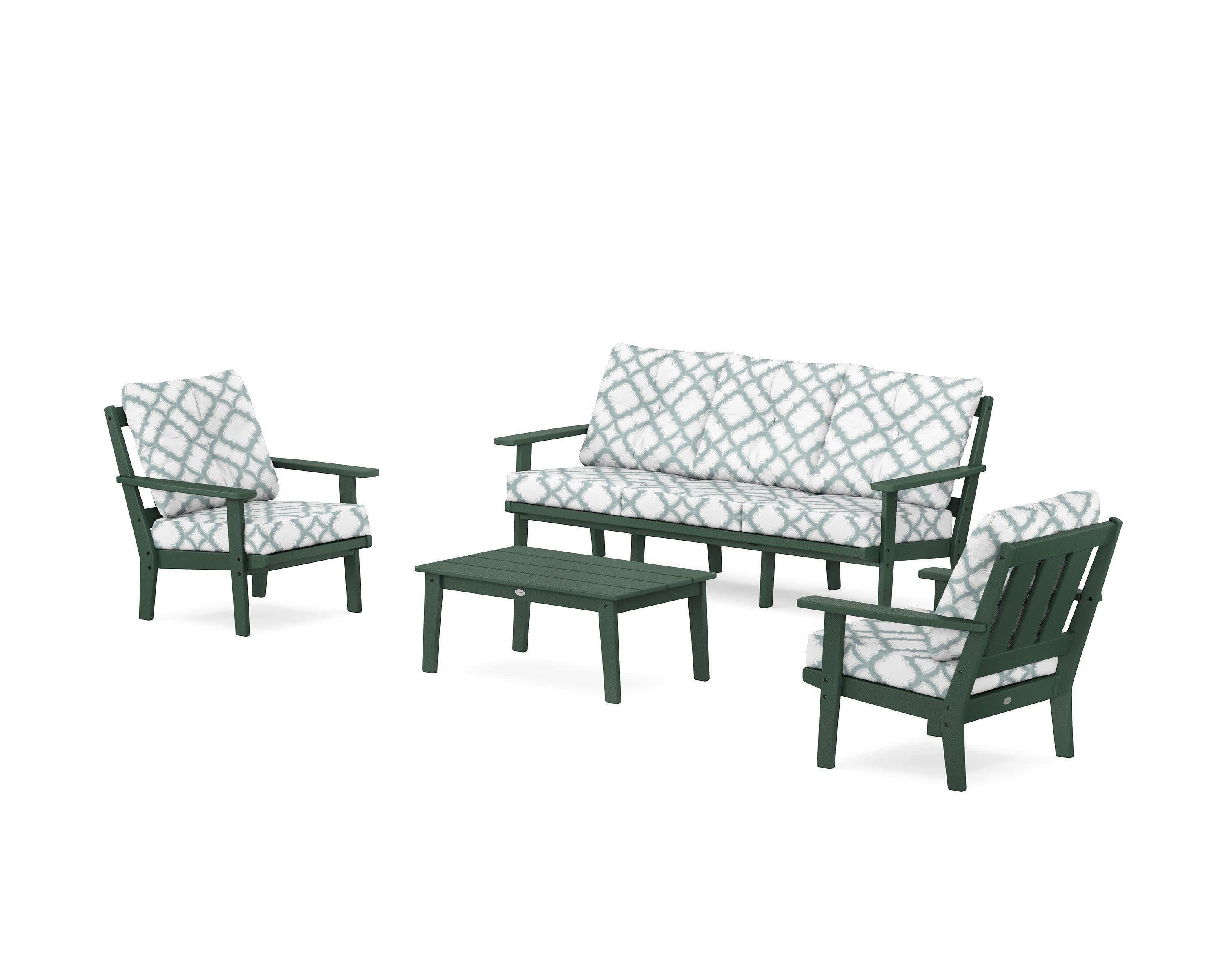 Oxford 4-Piece Deep Seating Set with Sofa in Green / Trellis Glacier Spa