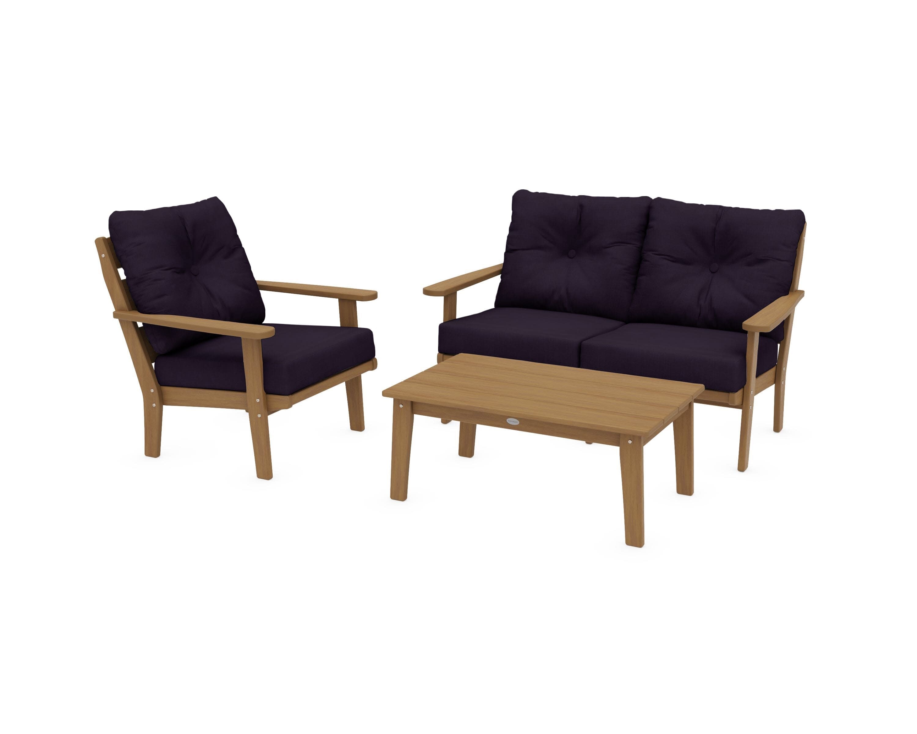 Lakeside 3-Piece Deep Seating Set in Natural / Navy Linen