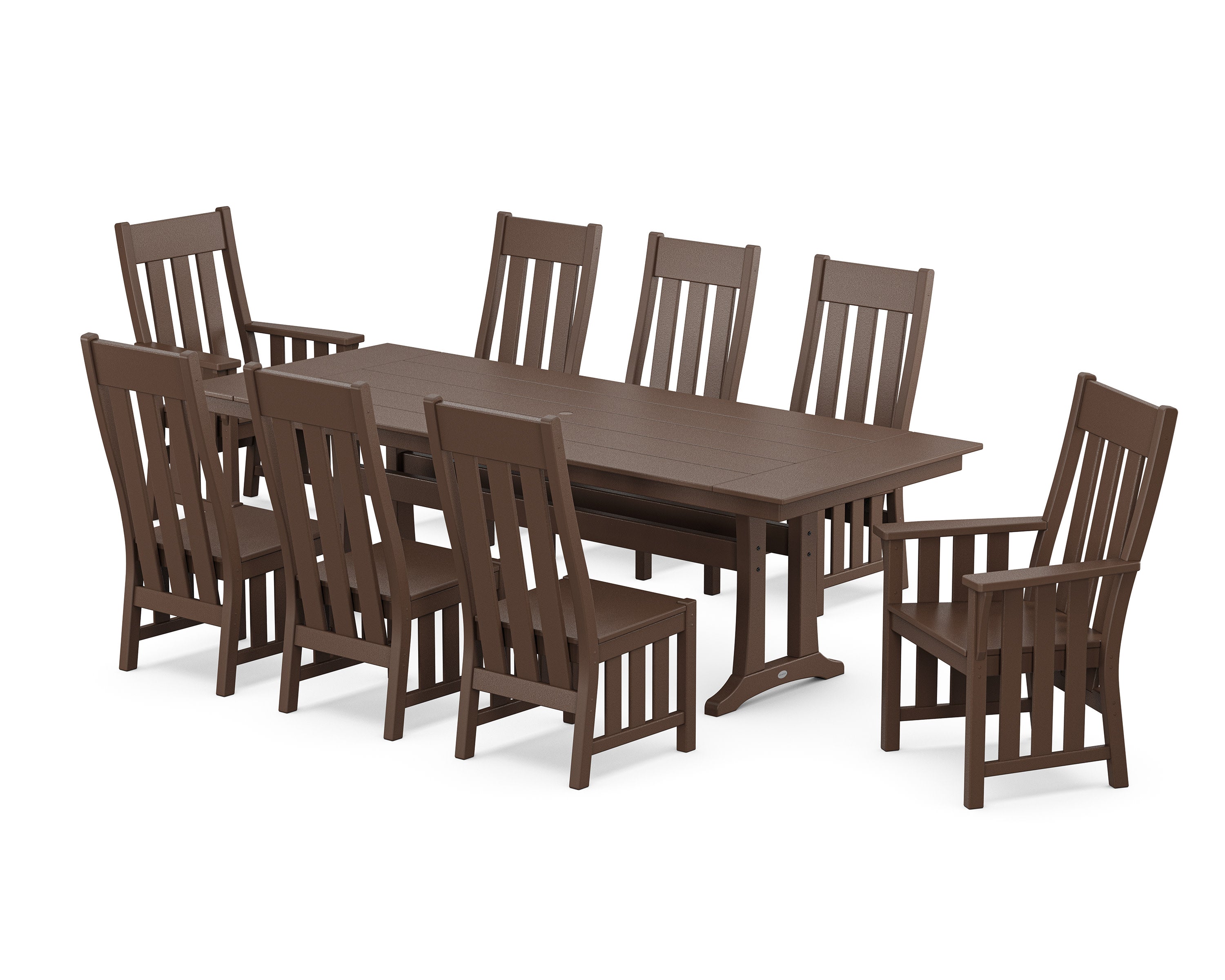 Acadia 9-Piece Farmhouse Dining Set with Trestle Legs in Mahogany