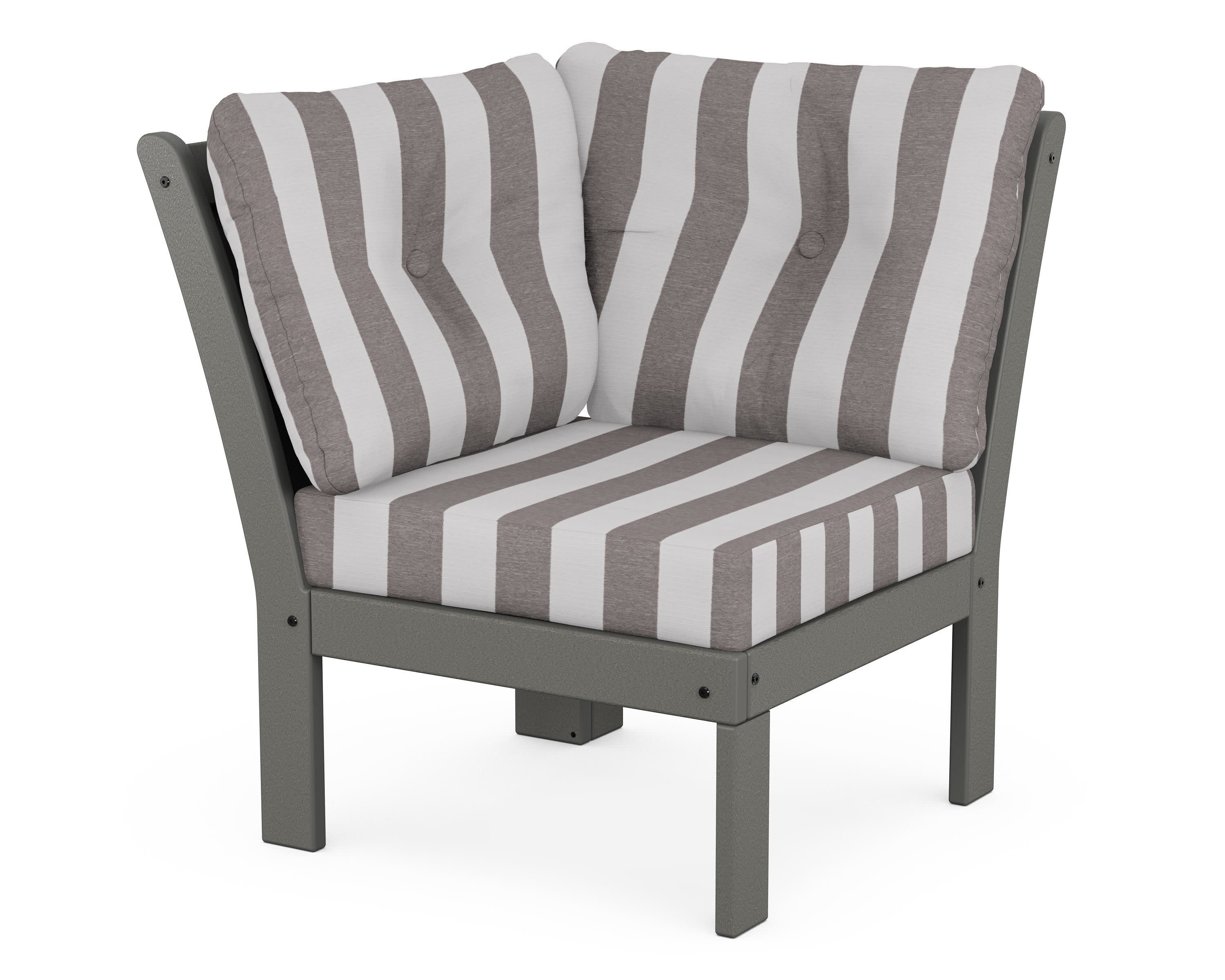Vineyard Modular Corner Chair in Slate Grey / Cabana Stripe Grey Mist