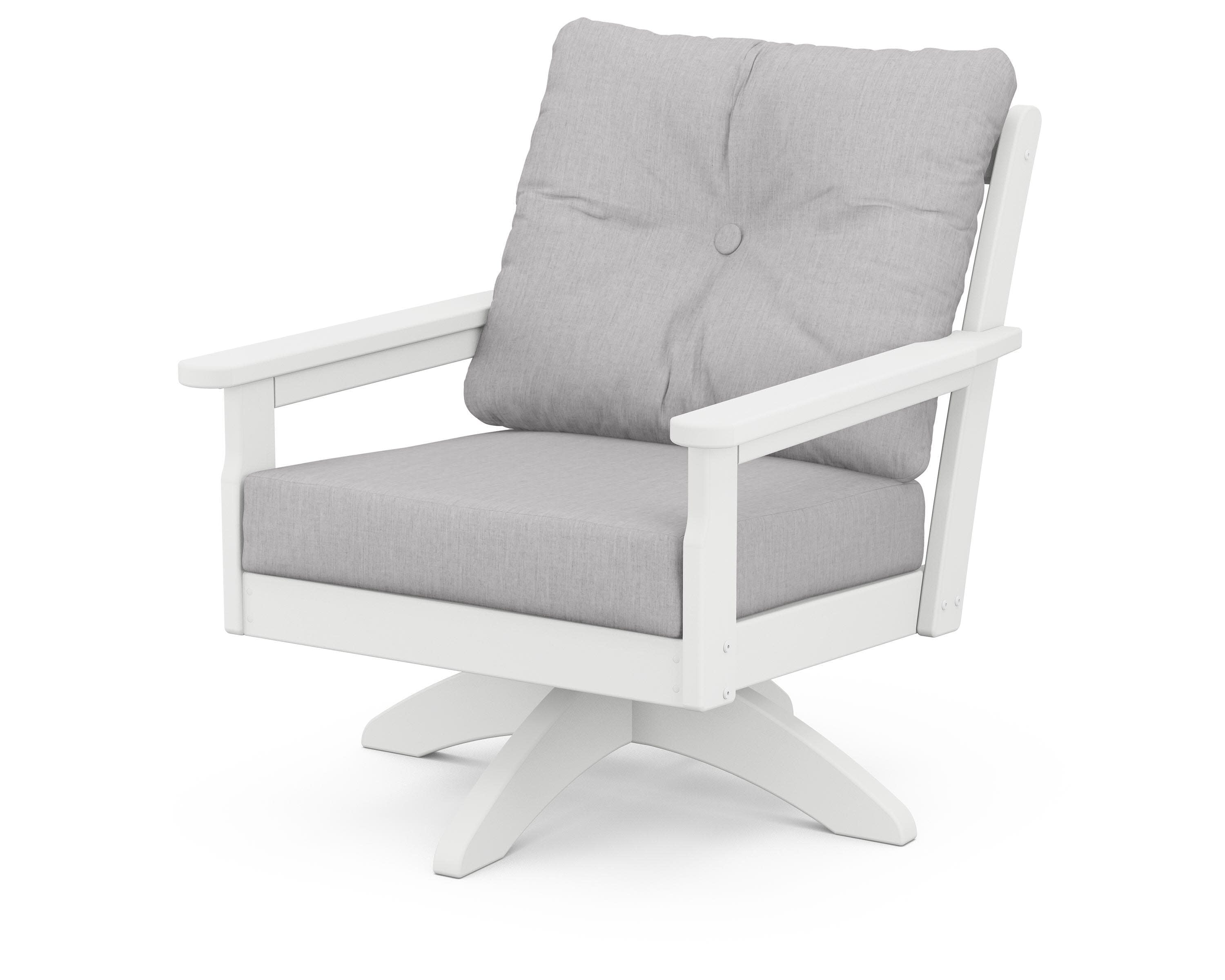 Vineyard Deep Seating Swivel Chair in White / Granite