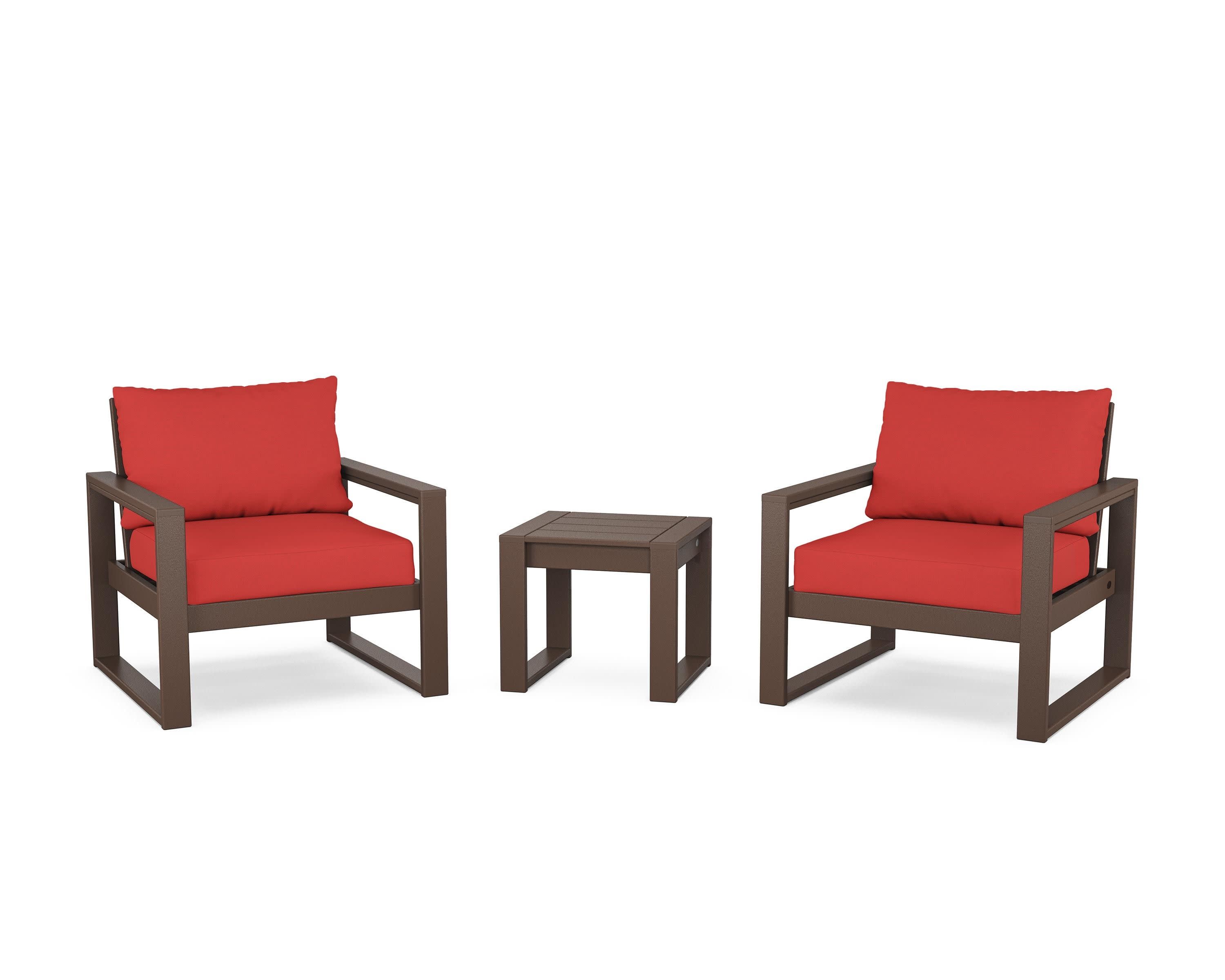 EDGE Sectional 3-Piece Deep Seating Set in Mahogany / Crimson Linen