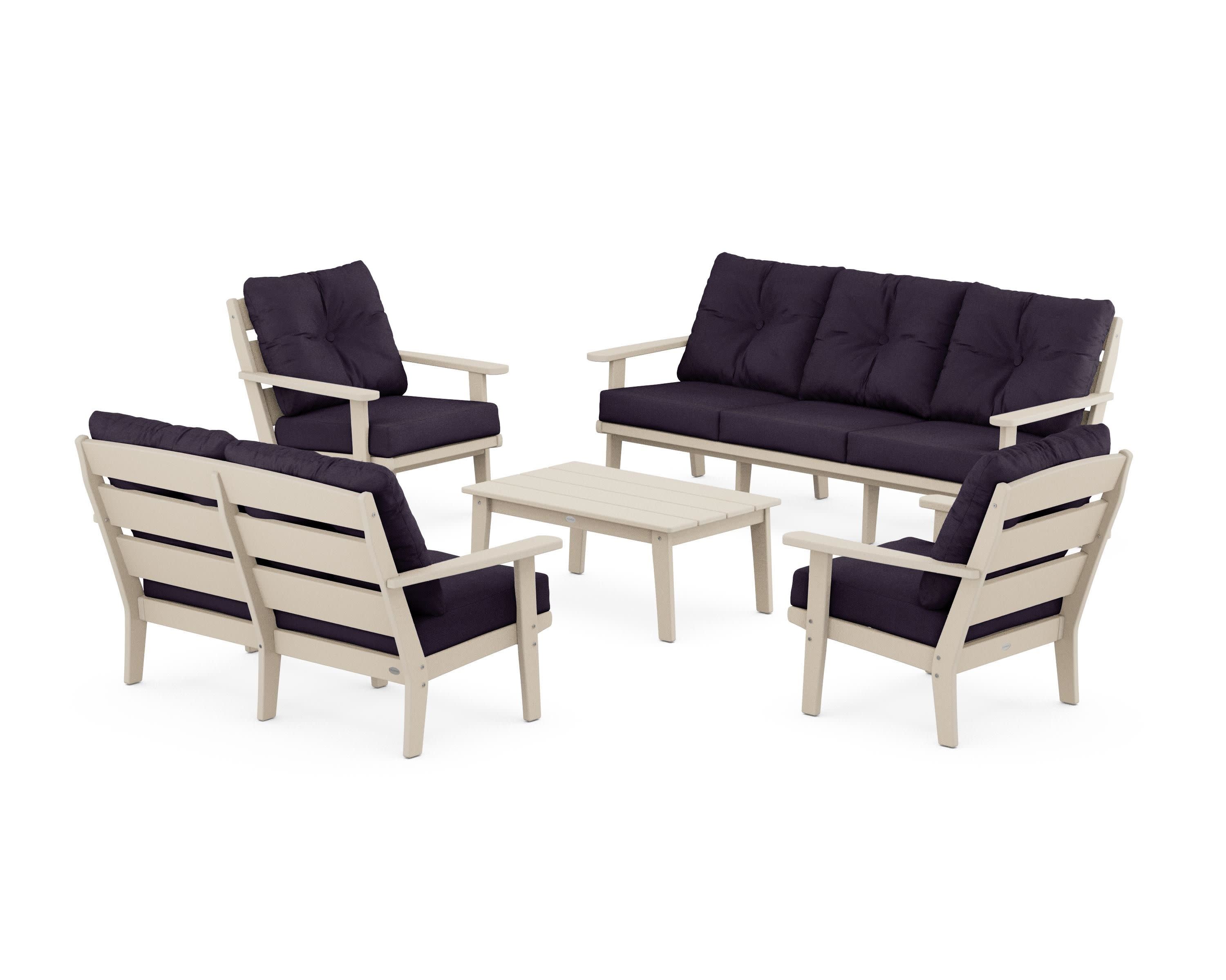 Lakeside 5-Piece Lounge Sofa Set in Sand / Navy Linen