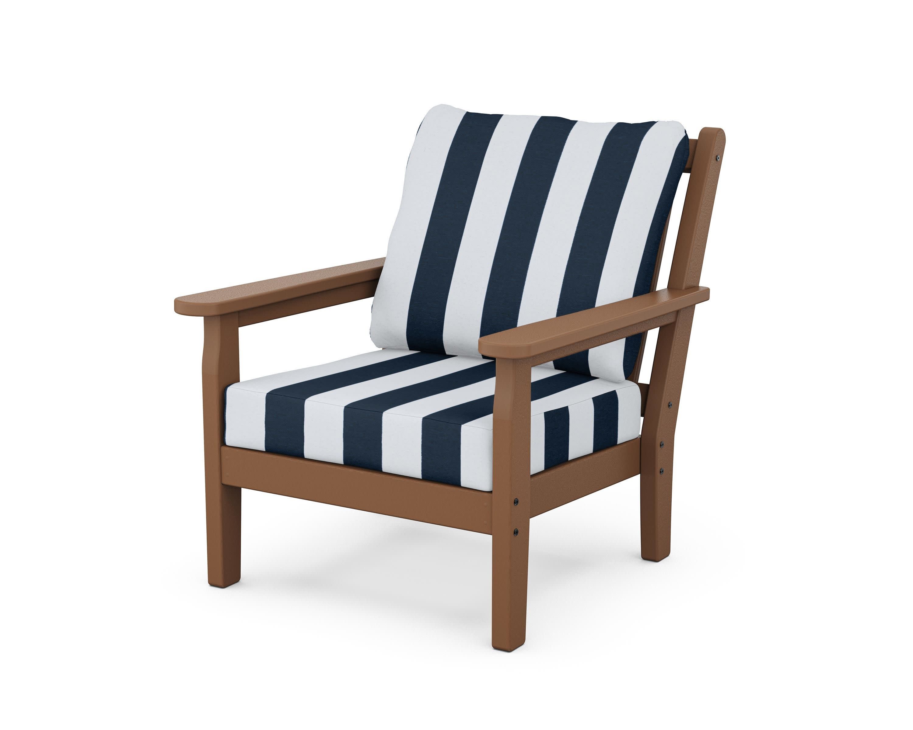 Chippendale Deep Seating Chair in Teak / Cabana Stripe Marine Indigo