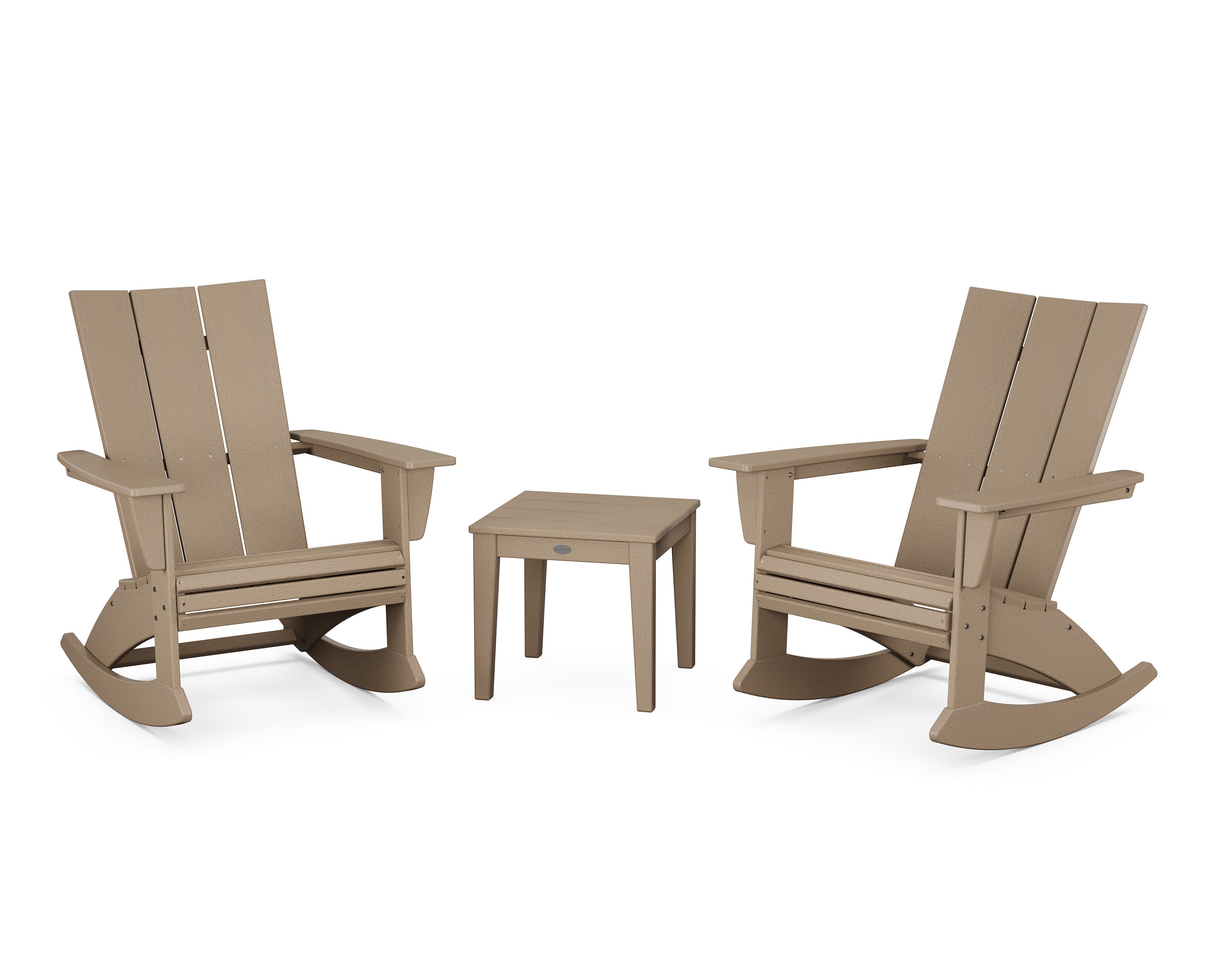 Modern Curveback 3-Piece Adirondack Rocking Chair Set in Vintage Sahara