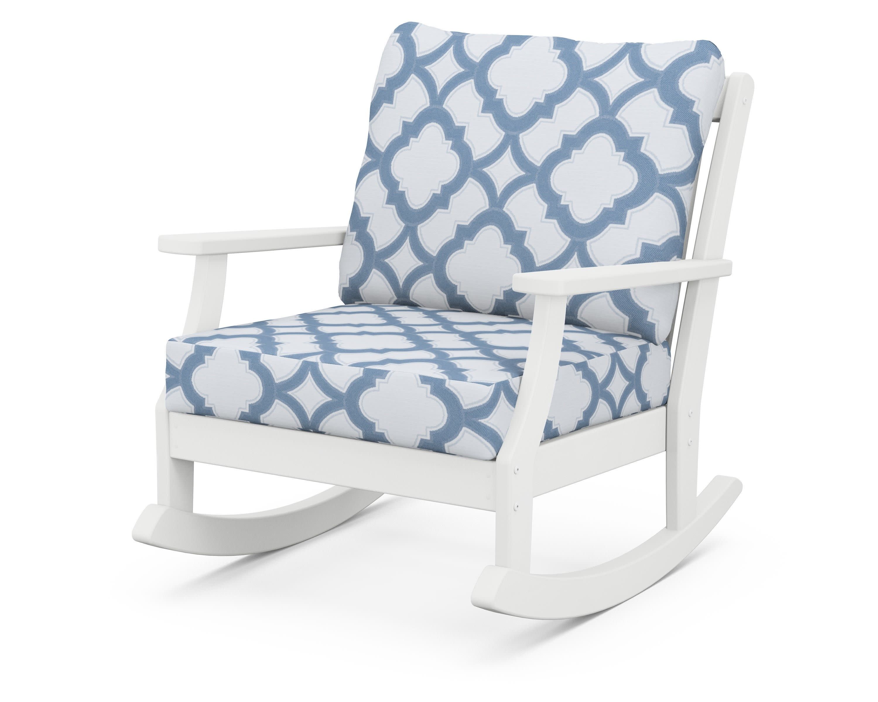 Braxton Deep Seating Rocking Chair in White / Trellis Sky Blue