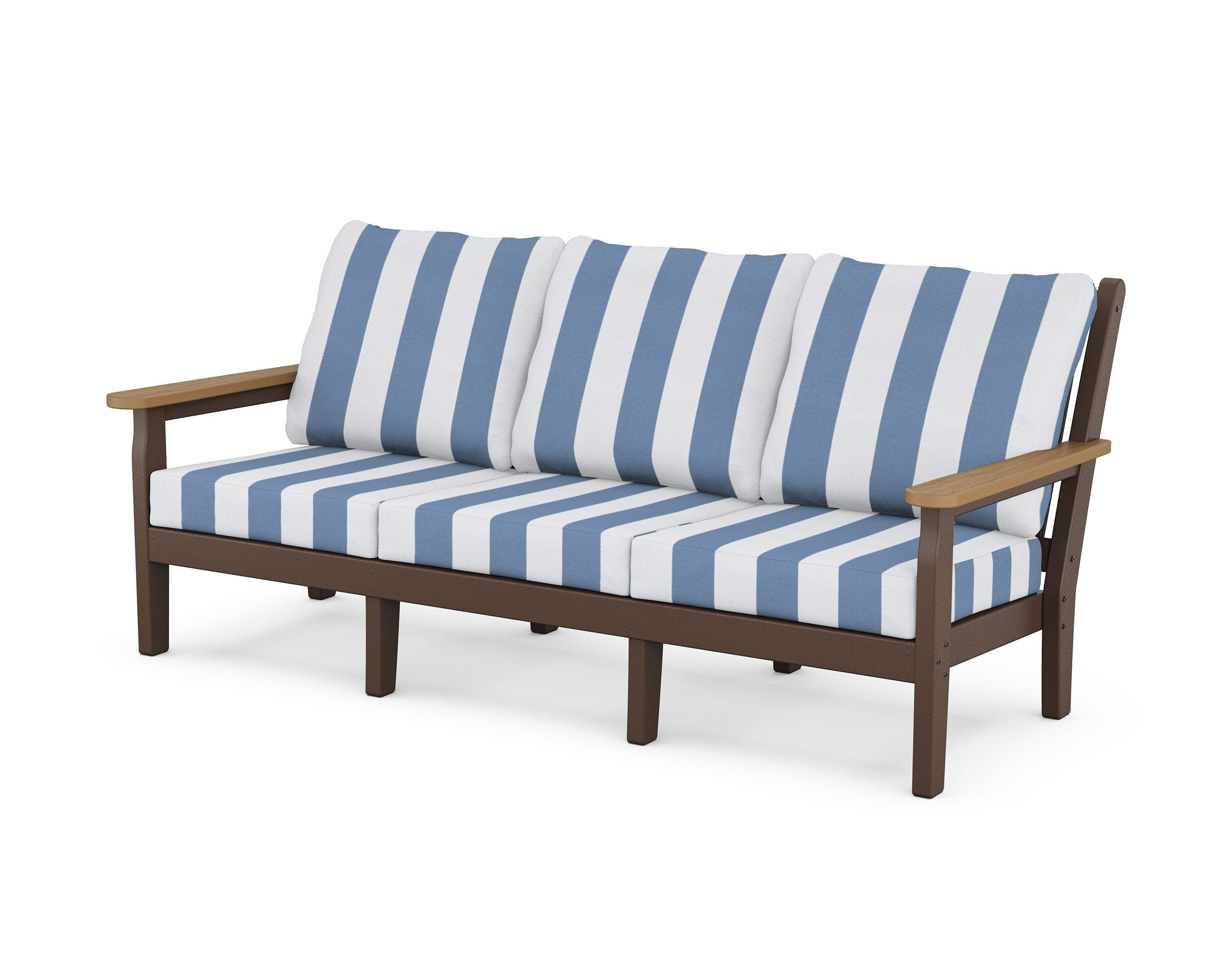 Chippendale Deep Seating Sofa in Mahogany / Natural / Cabana Stripe Sky Blue