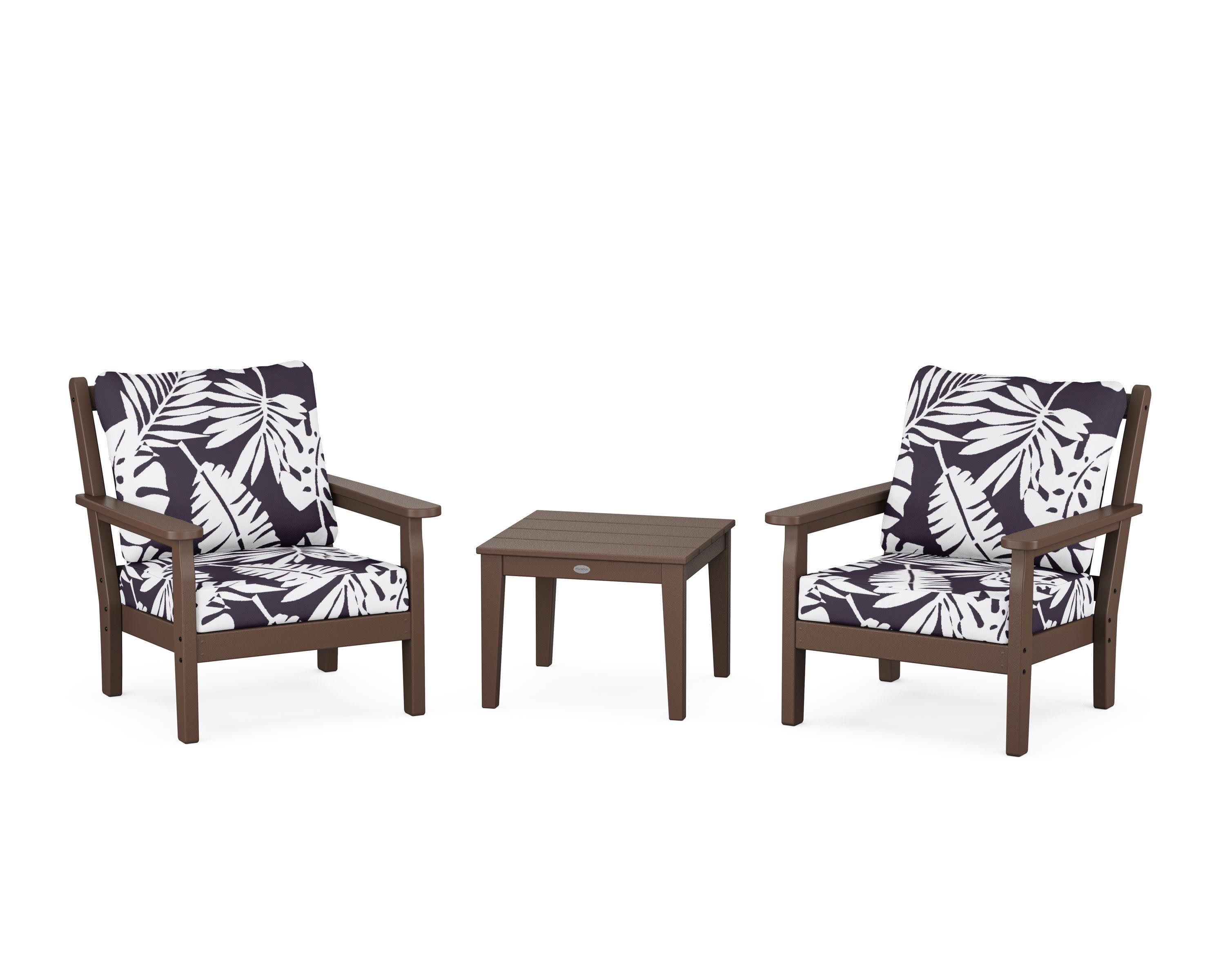 Chippendale 3-Piece Deep Seating Set in Mahogany / Leaf Navy