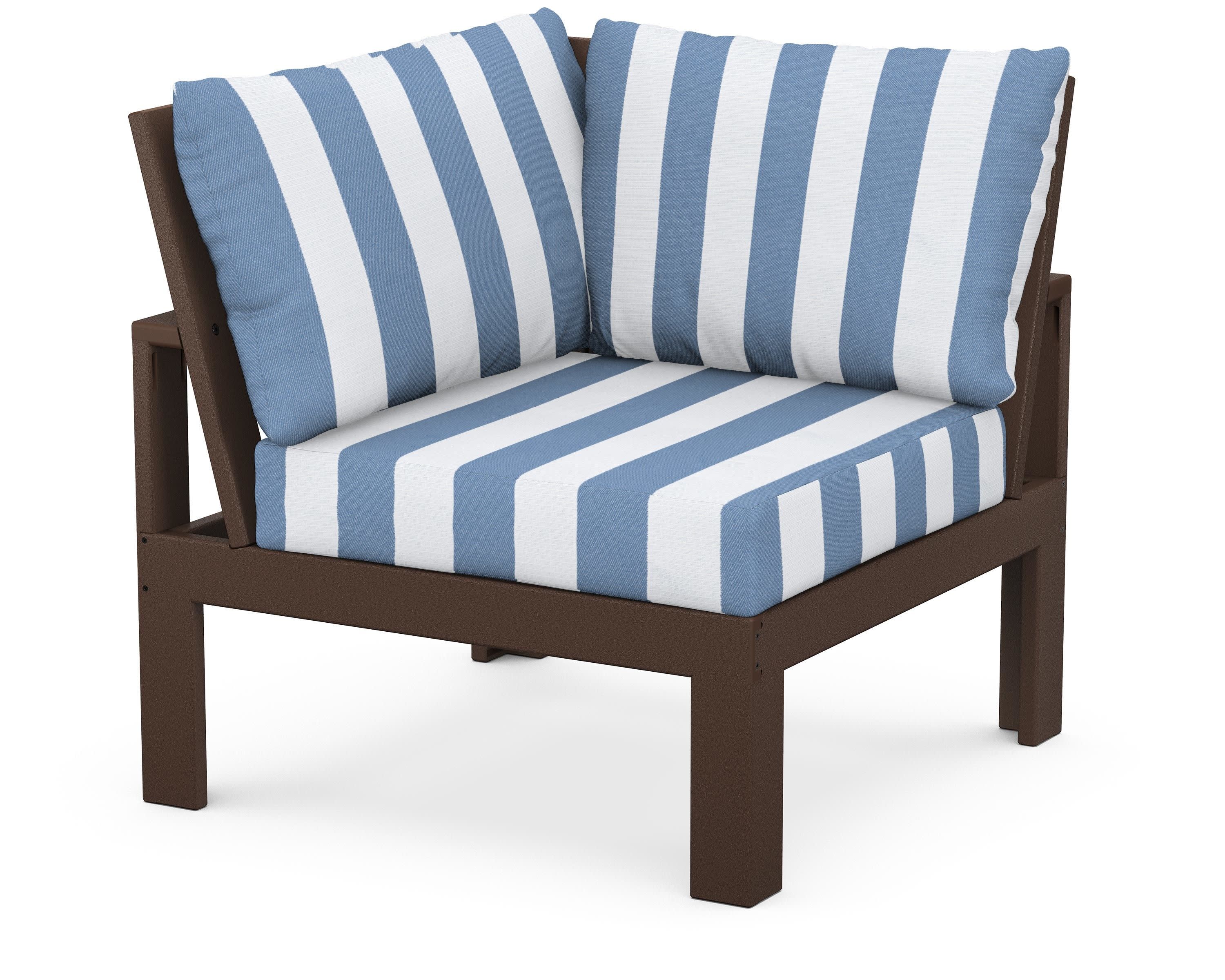 Modular Corner Chair in Mahogany / Cabana Stripe Sky Blue