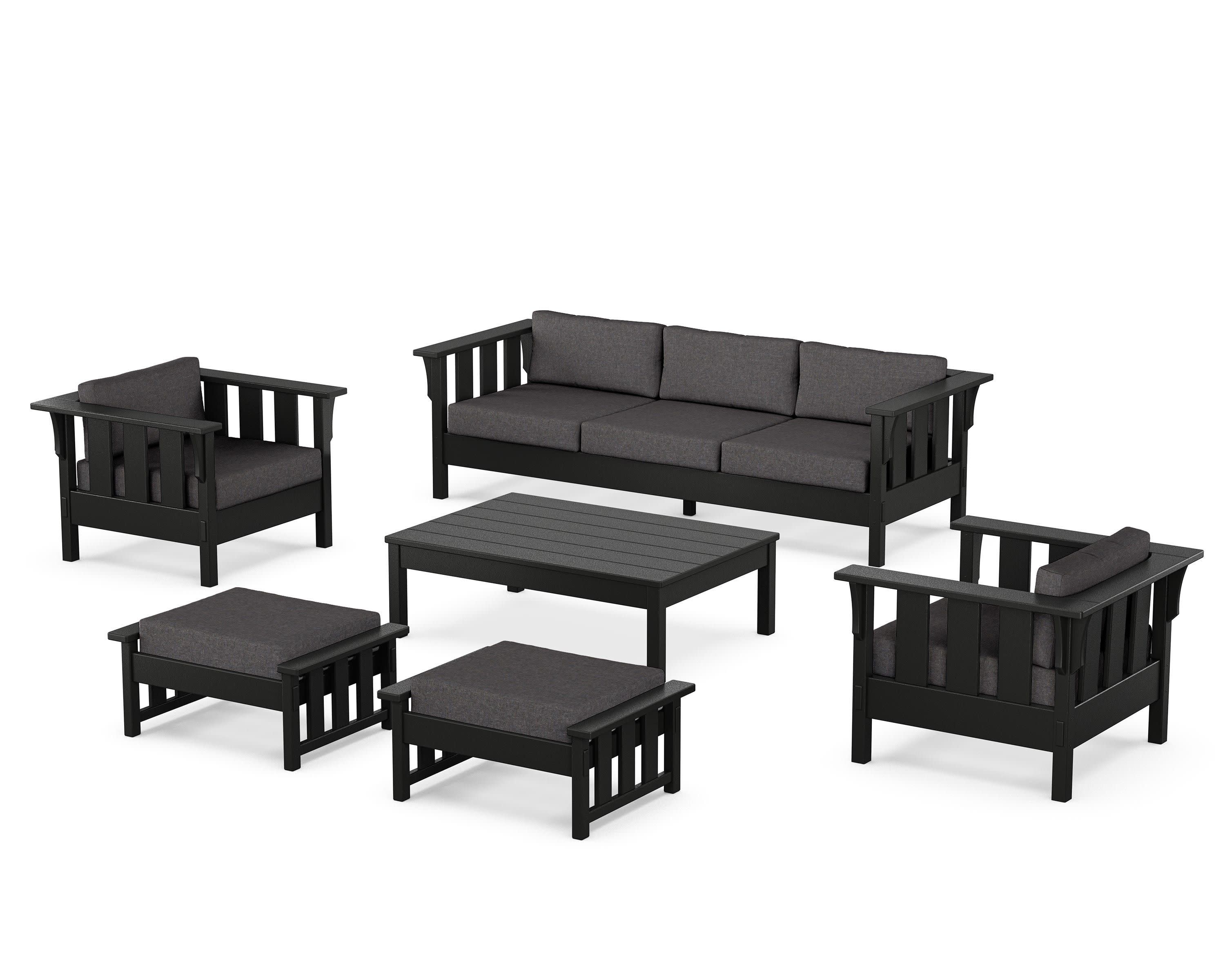 Acadia 6-Piece Lounge Sofa Set in Black / Ash Charcoal
