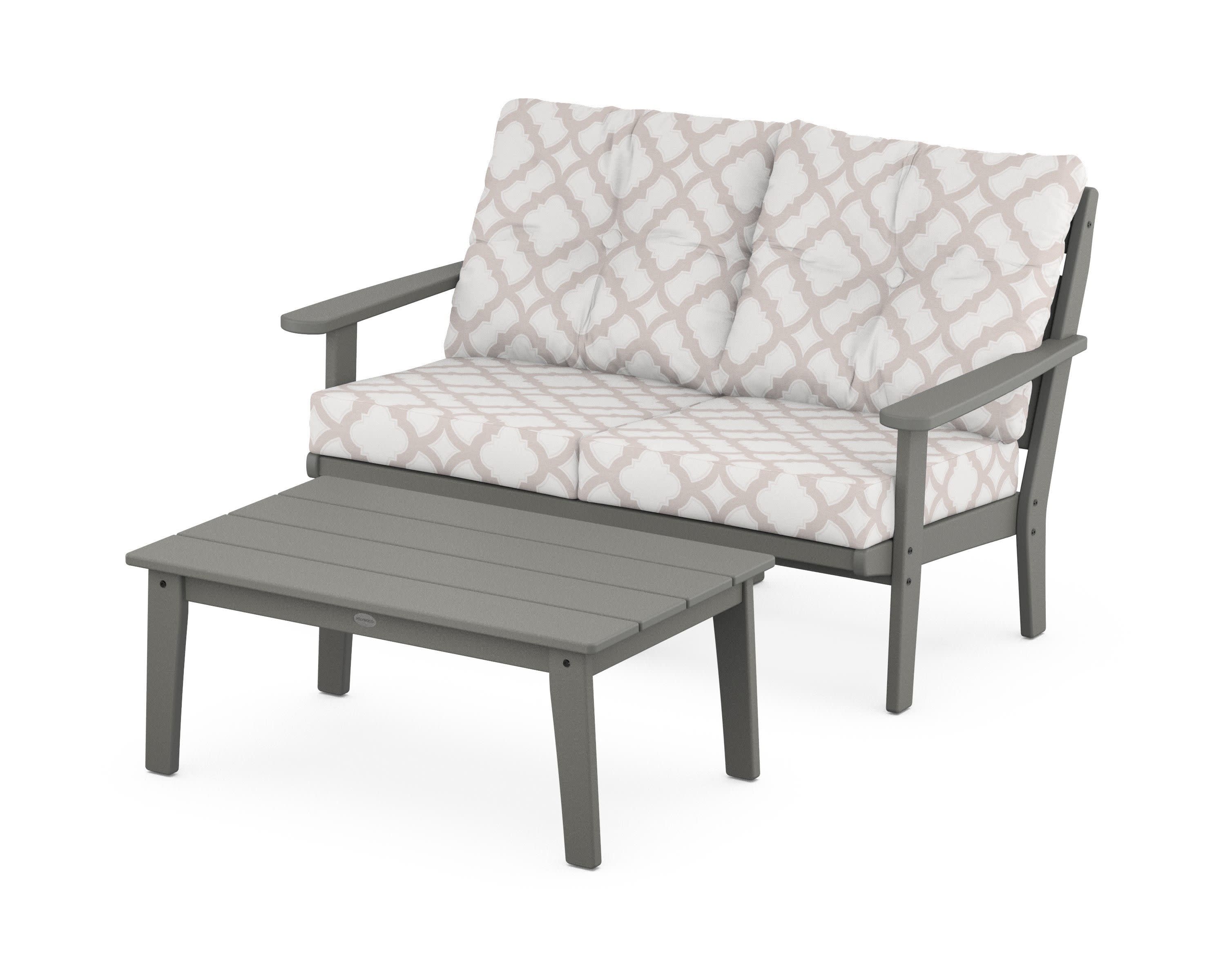 Lakeside 2-Piece Lounge Loveseat Set in Slate Grey / Trellis Dune Burlap