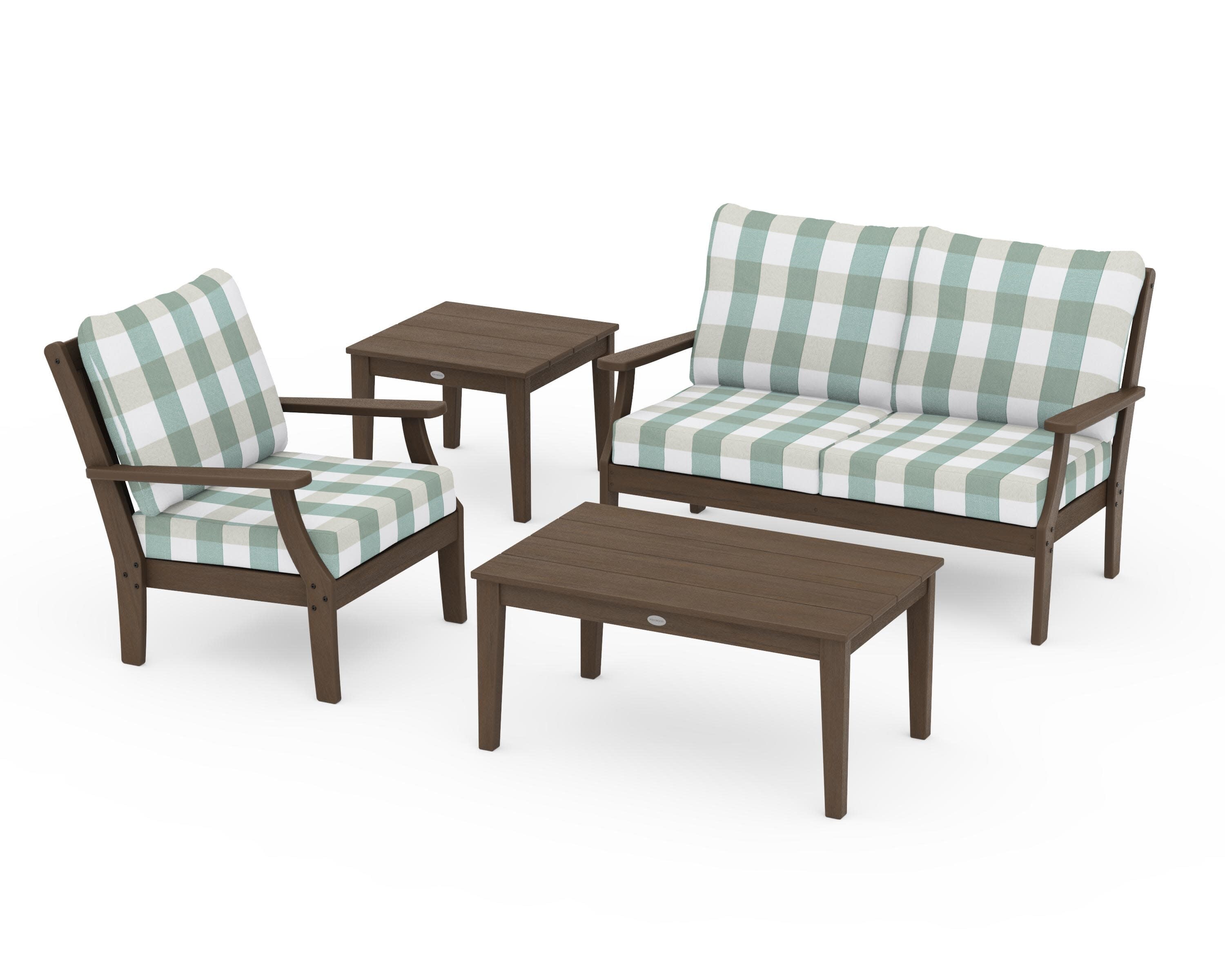 Braxton 4-Piece Deep Seating Set in Kona / Buffalo Plaid Glacier Spa