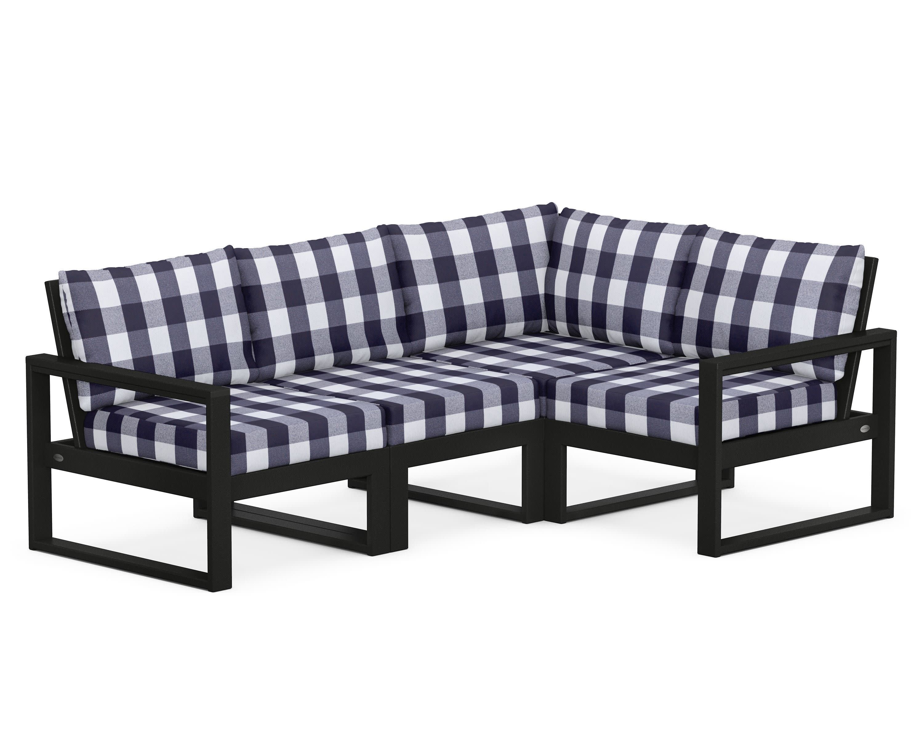 EDGE 4-Piece Modular Deep Seating Set in Black / Buffalo Plaid Navy