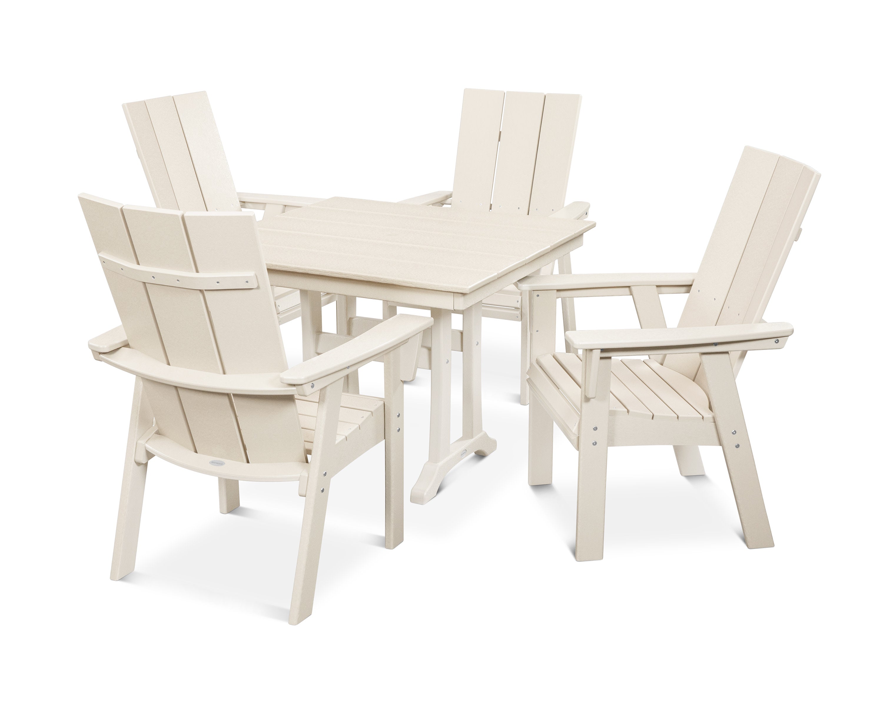 Modern Curveback Adirondack 5-Piece Farmhouse Trestle Dining Set in Sand