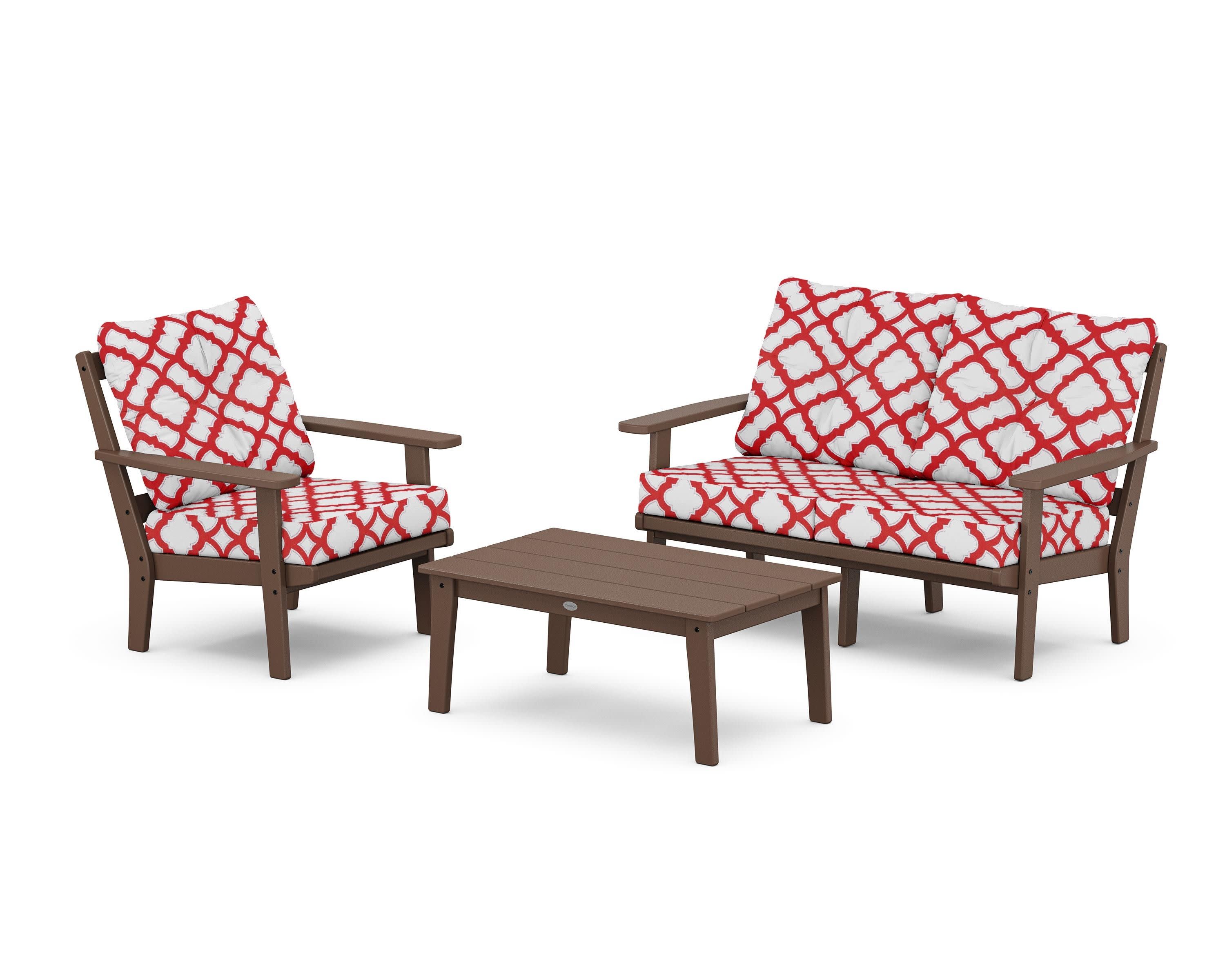 Oxford 3-Piece Deep Seating Set with Loveseat in Mahogany / Trellis Crimson