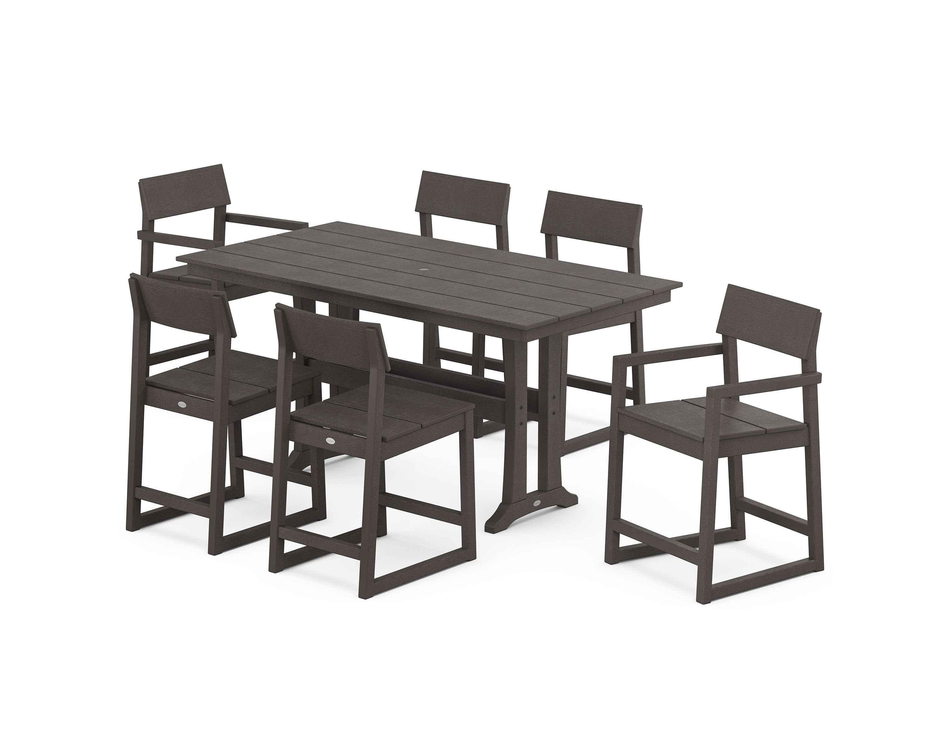 EDGE 7-Piece Farmhouse Counter Set with Trestle Legs in Vintage Coffee