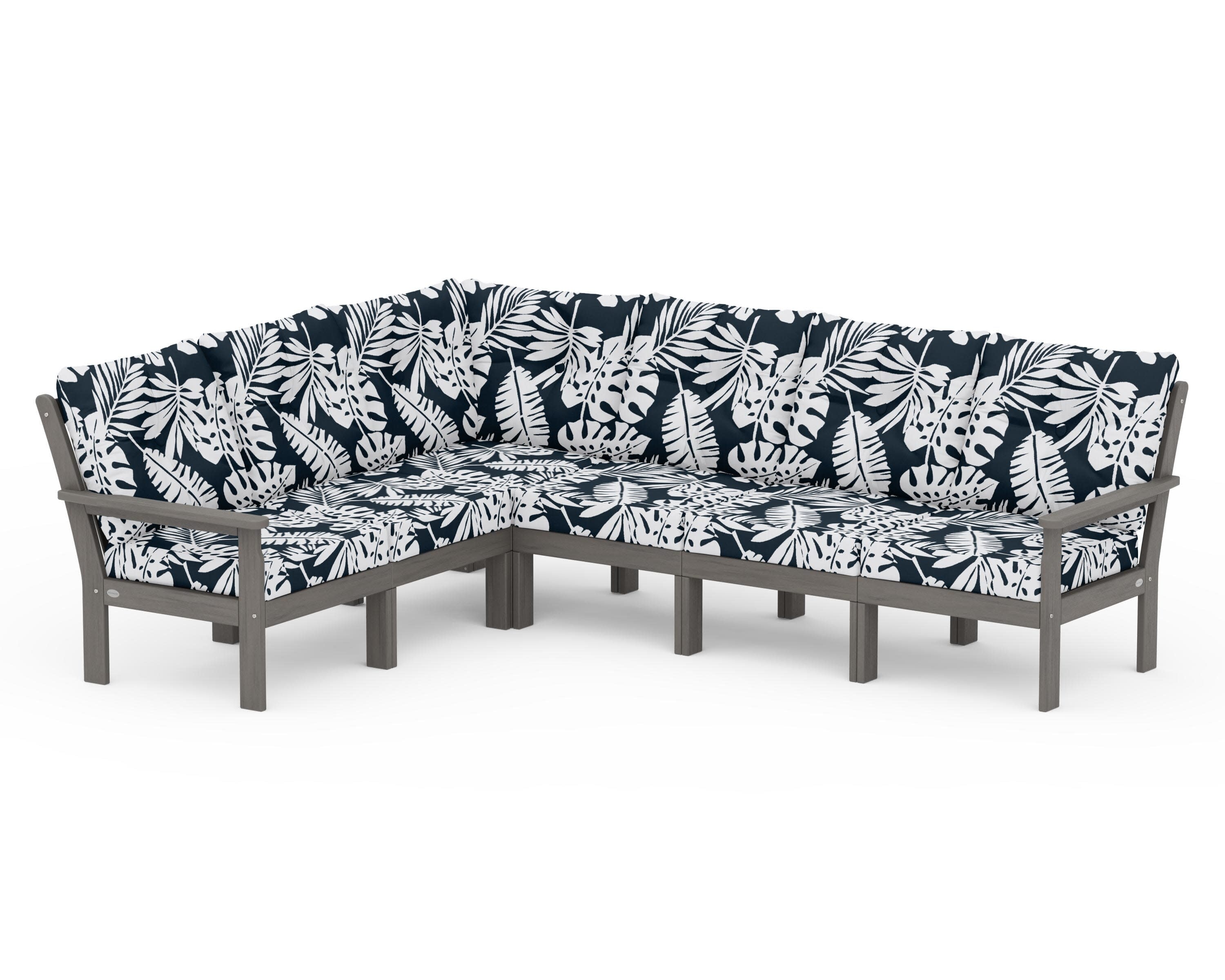 Vineyard 6-Piece Sectional in Driftwood / Leaf Marine Indigo