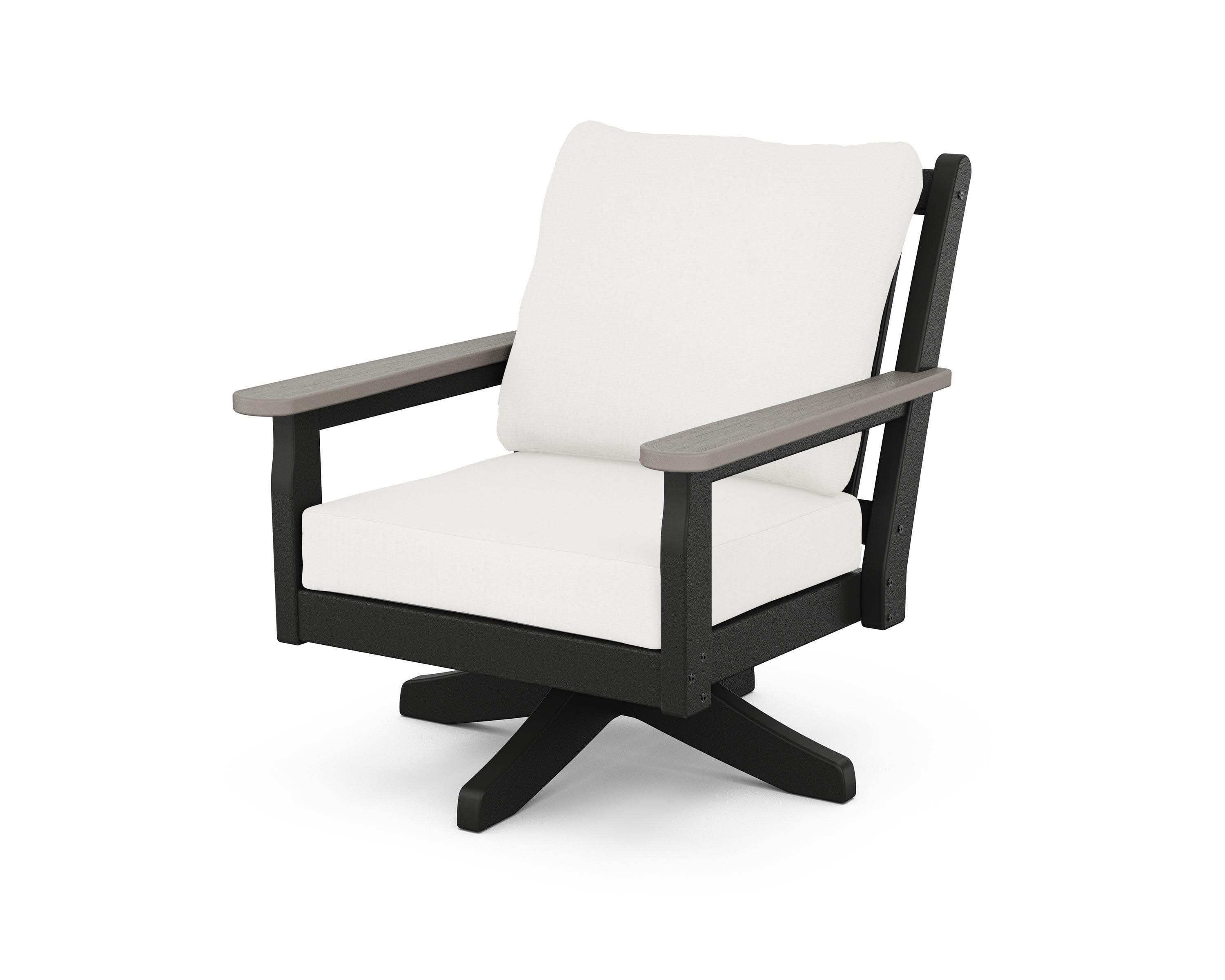 Chippendale Deep Seating Swivel Chair in Black / Driftwood / Natural Linen