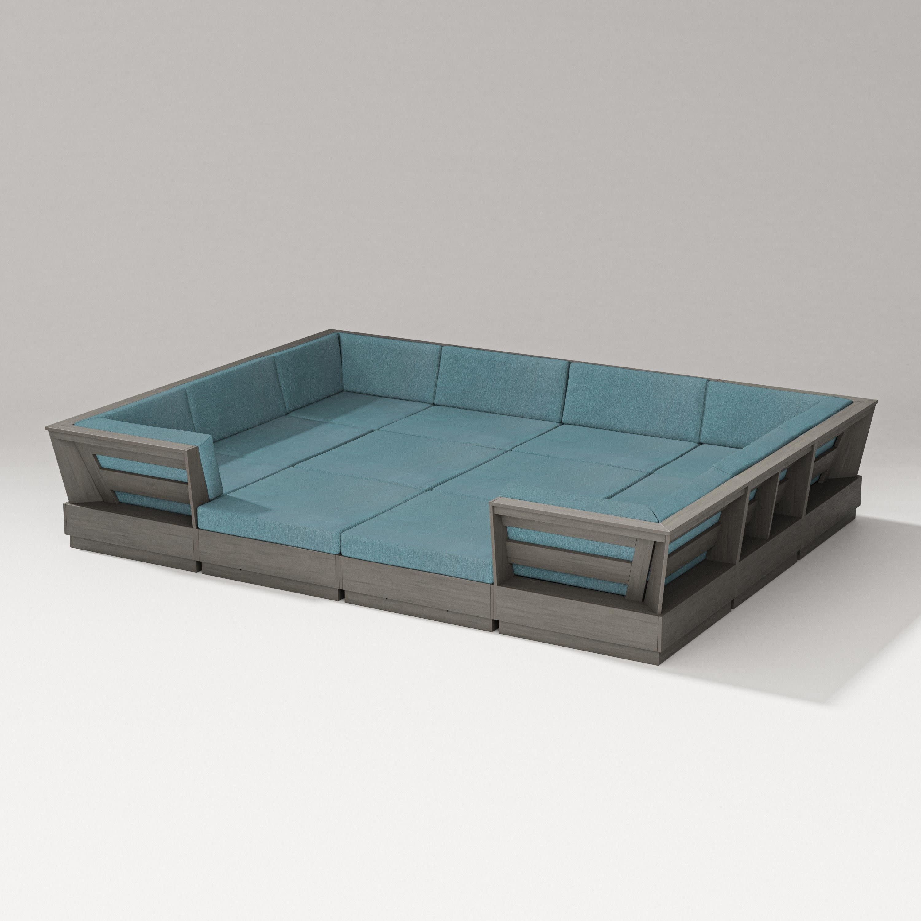 Elevate 12-Piece Pit Sectional in Driftwood / Ocean Teal