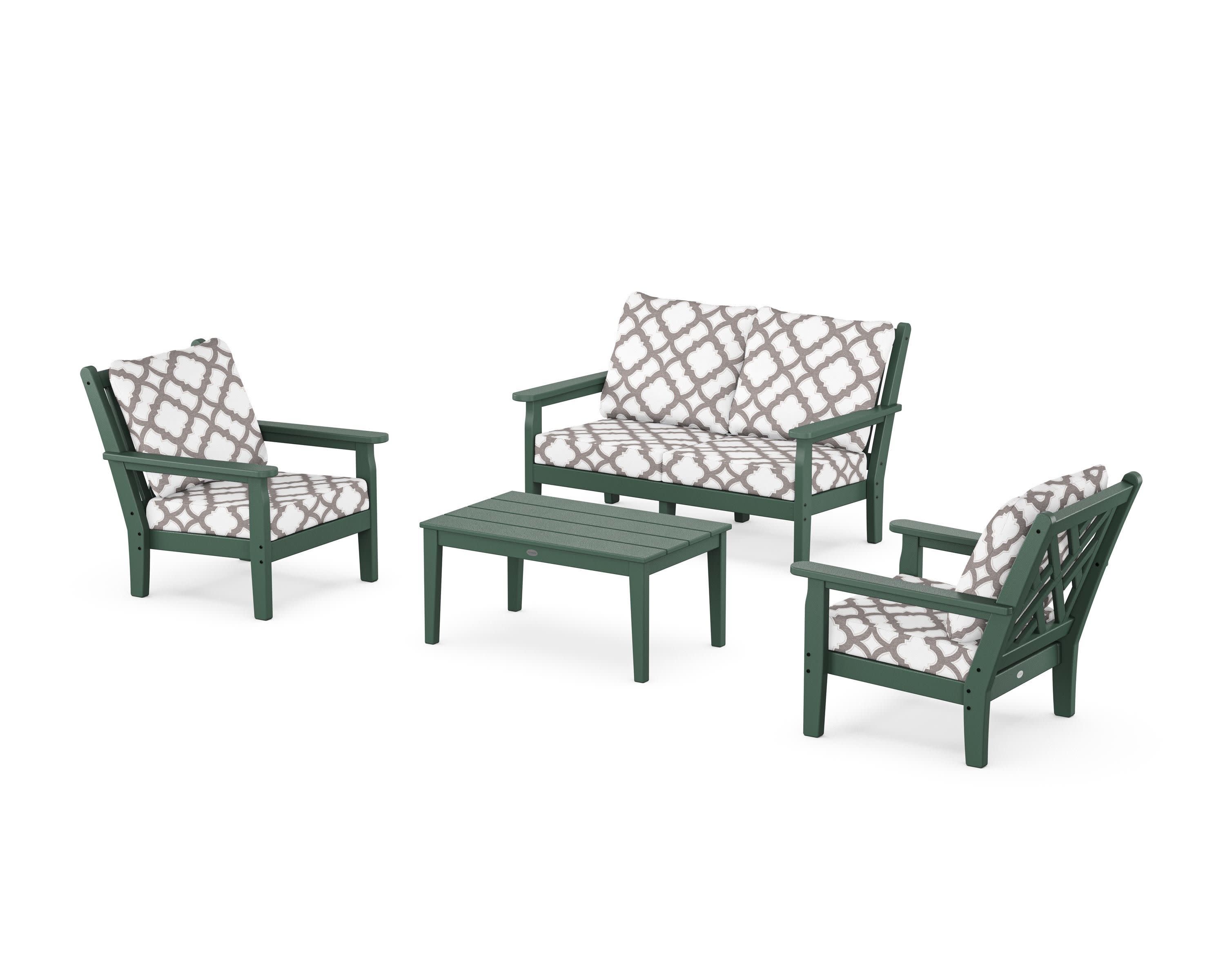 Chippendale 4-Piece Deep Seating Set with Loveseat in Green / Trellis Grey Mist