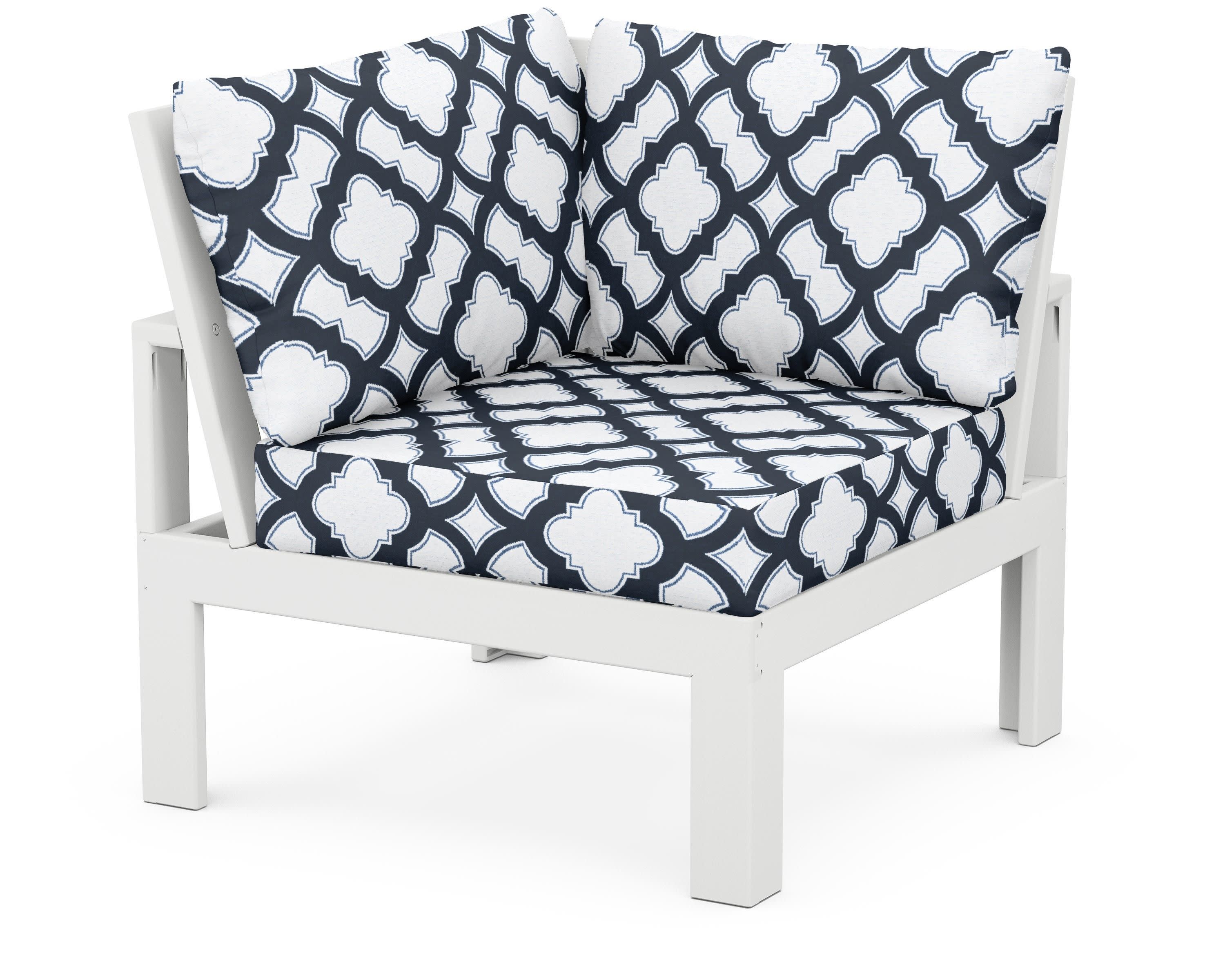 Modular Corner Chair in White / Trellis Marine Indigo