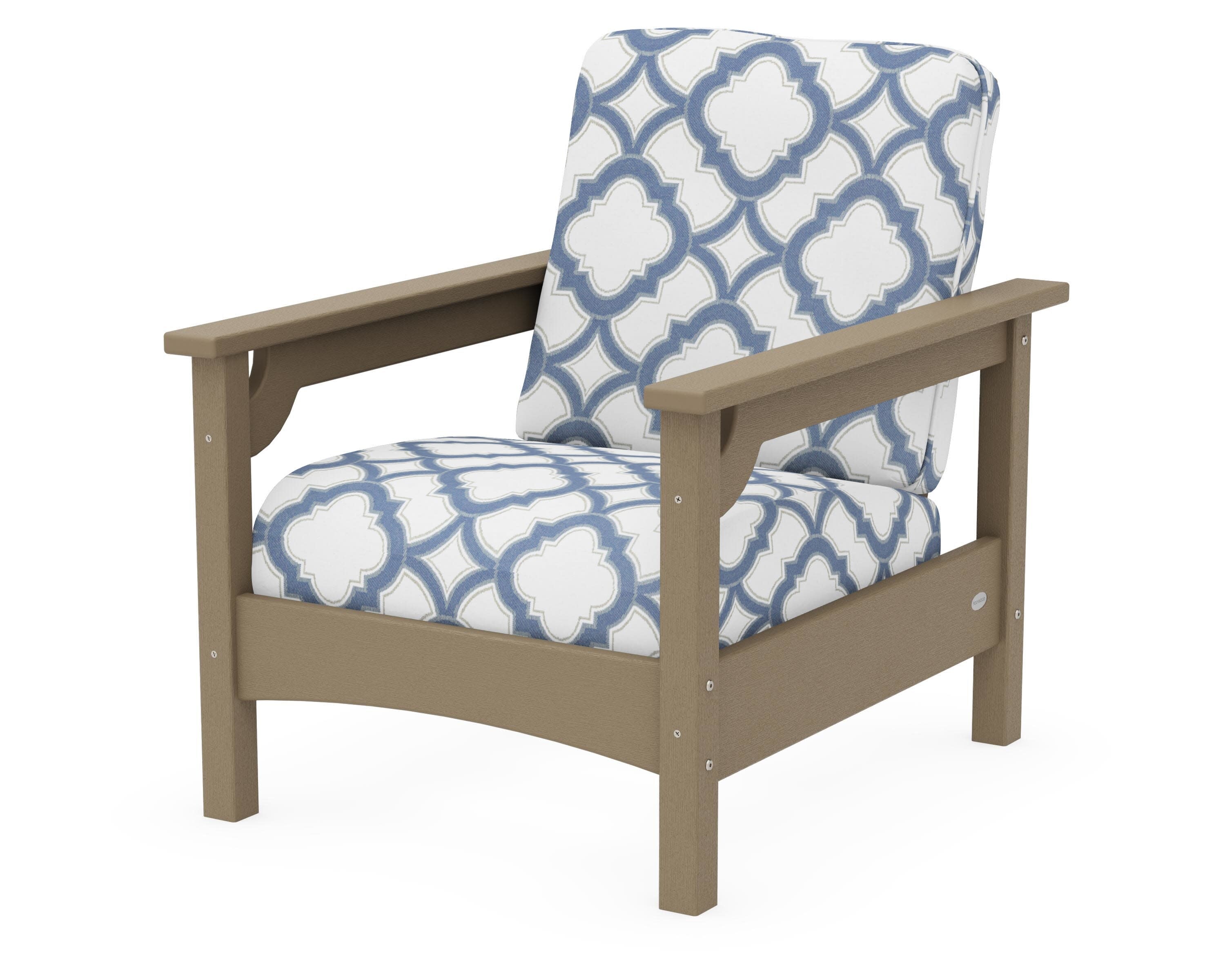 Club Chair in Vintage Sahara / Trellis Sky Blue