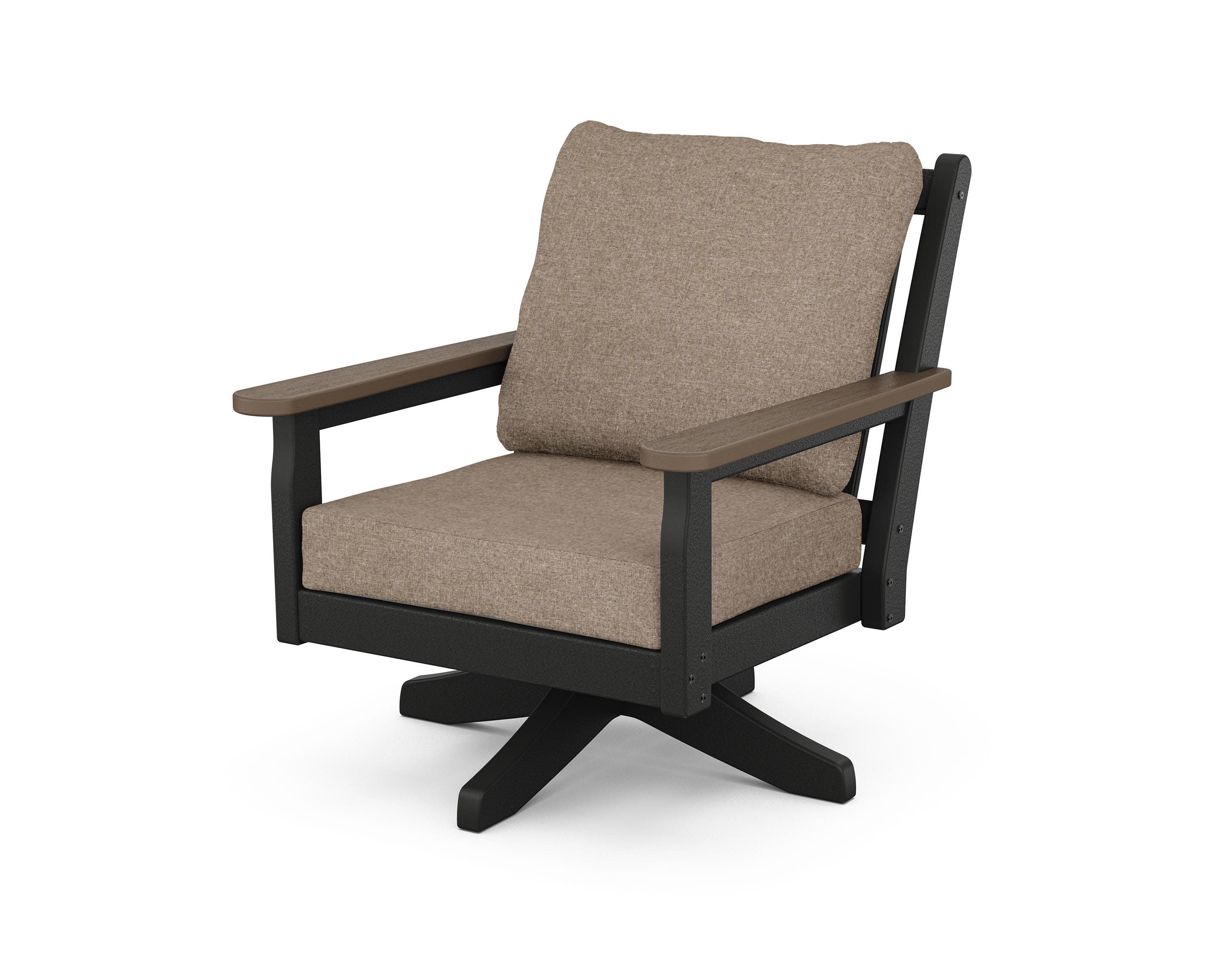 Chippendale Deep Seating Swivel Chair in Black / Kona / Spiced Burlap