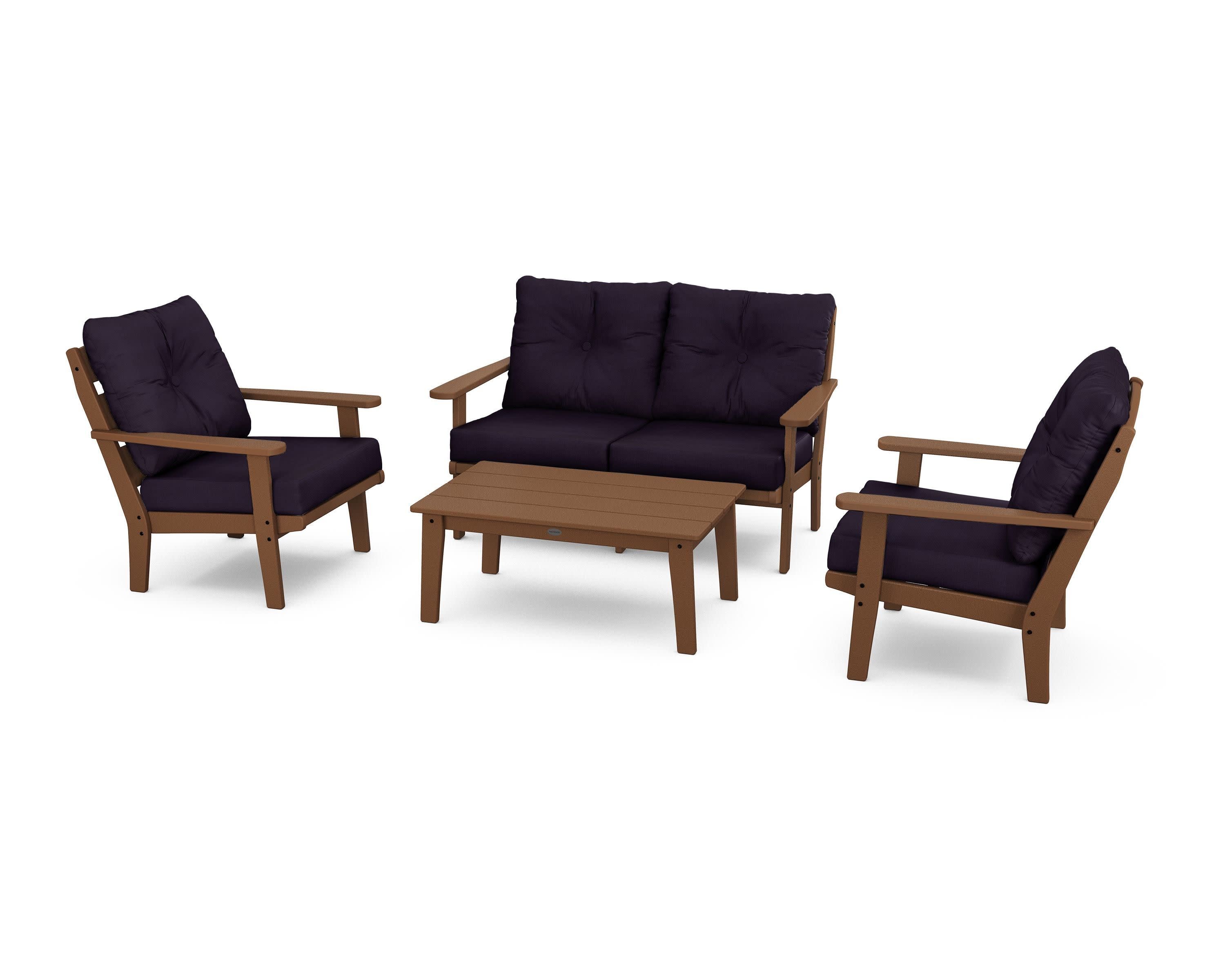 Lakeside 4-Piece Deep Seating Set in Teak / Navy Linen