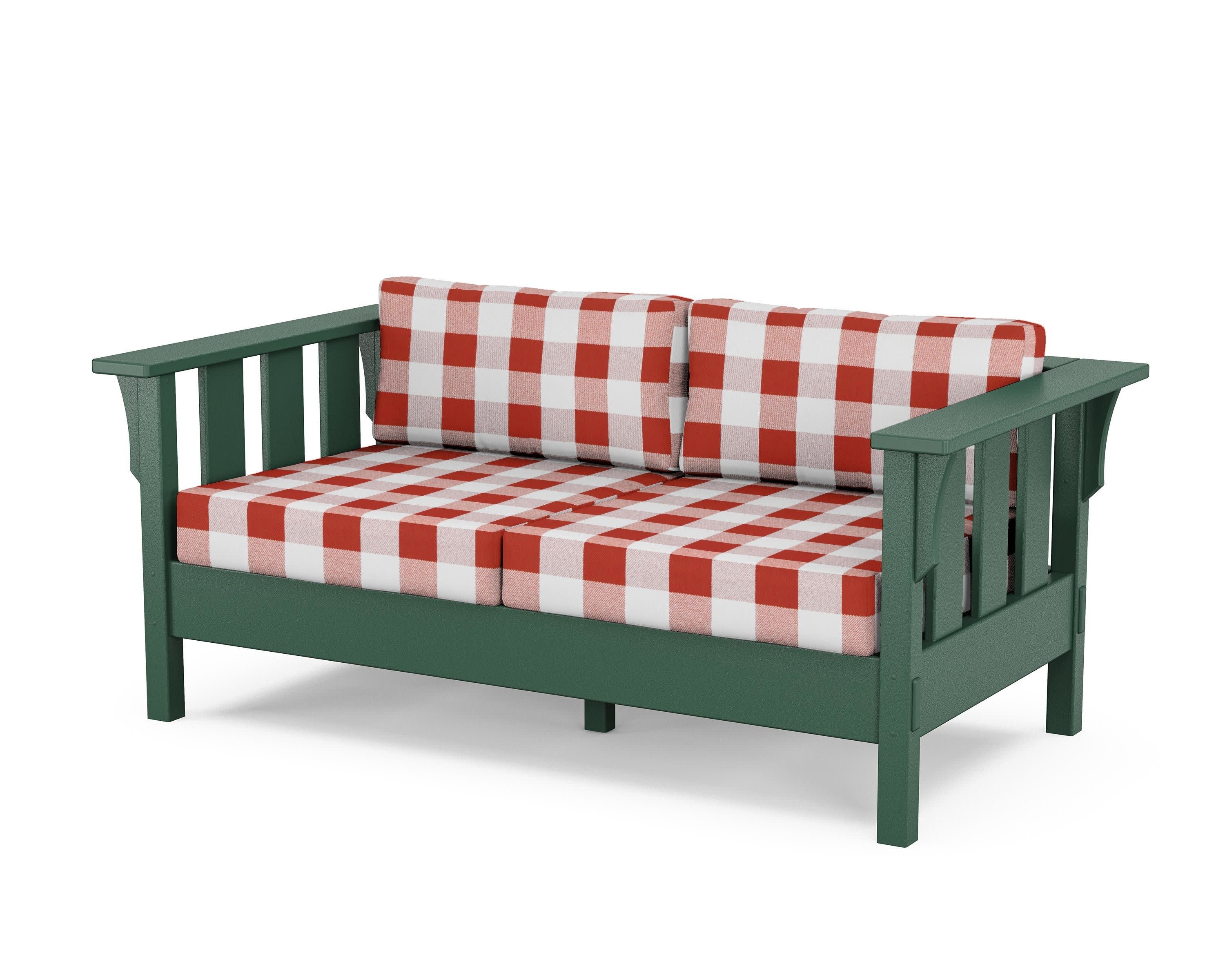 Acadia Deep Seating Loveseat in Green / Buffalo Plaid Crimson
