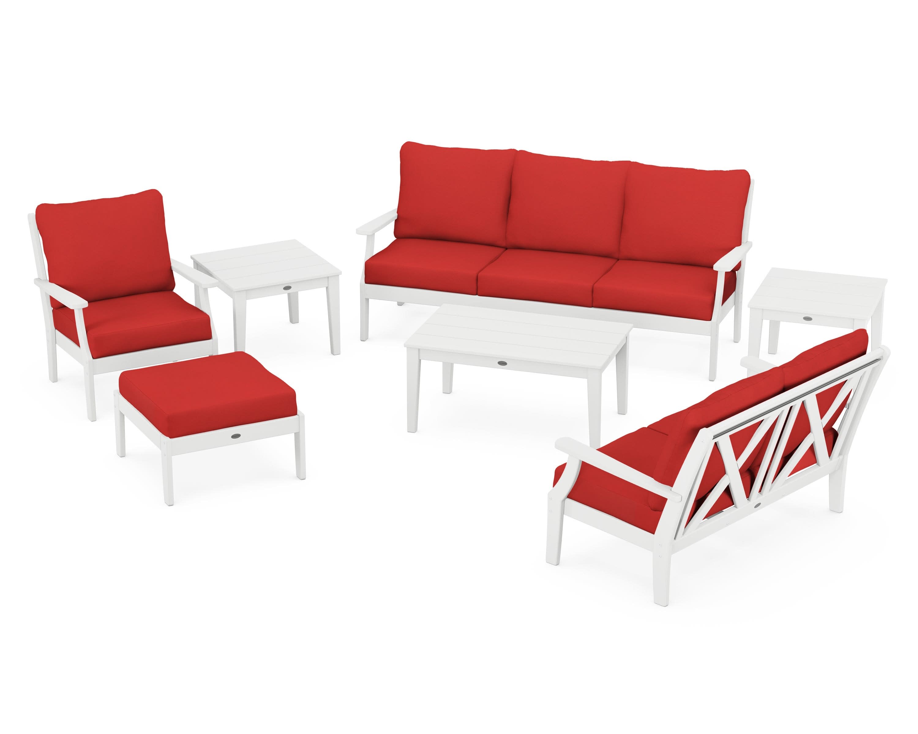 Braxton 7-Piece Deep Seating Set in White / Crimson Linen
